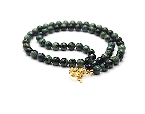 Premium Dark Green Jade & Gold Beaded Necklace for Men – Stylish Buddhist & Meditation Jewelry – Perfect for Spiritual Gifts, Yoga Accessories & Boho Fashion