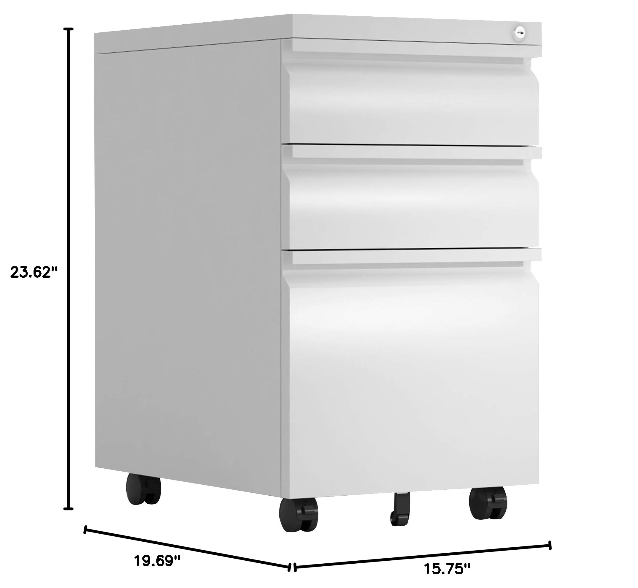 Lockable 3-Drawer Gooseneck Mobile File Cabinet with Wheels - Metal Storage for Legal/Letter/A4 Documents - Home Office Organization & Space Saving Solution (White) - Perfect for Small Spaces, Dorm Rooms & Shared Workspaces