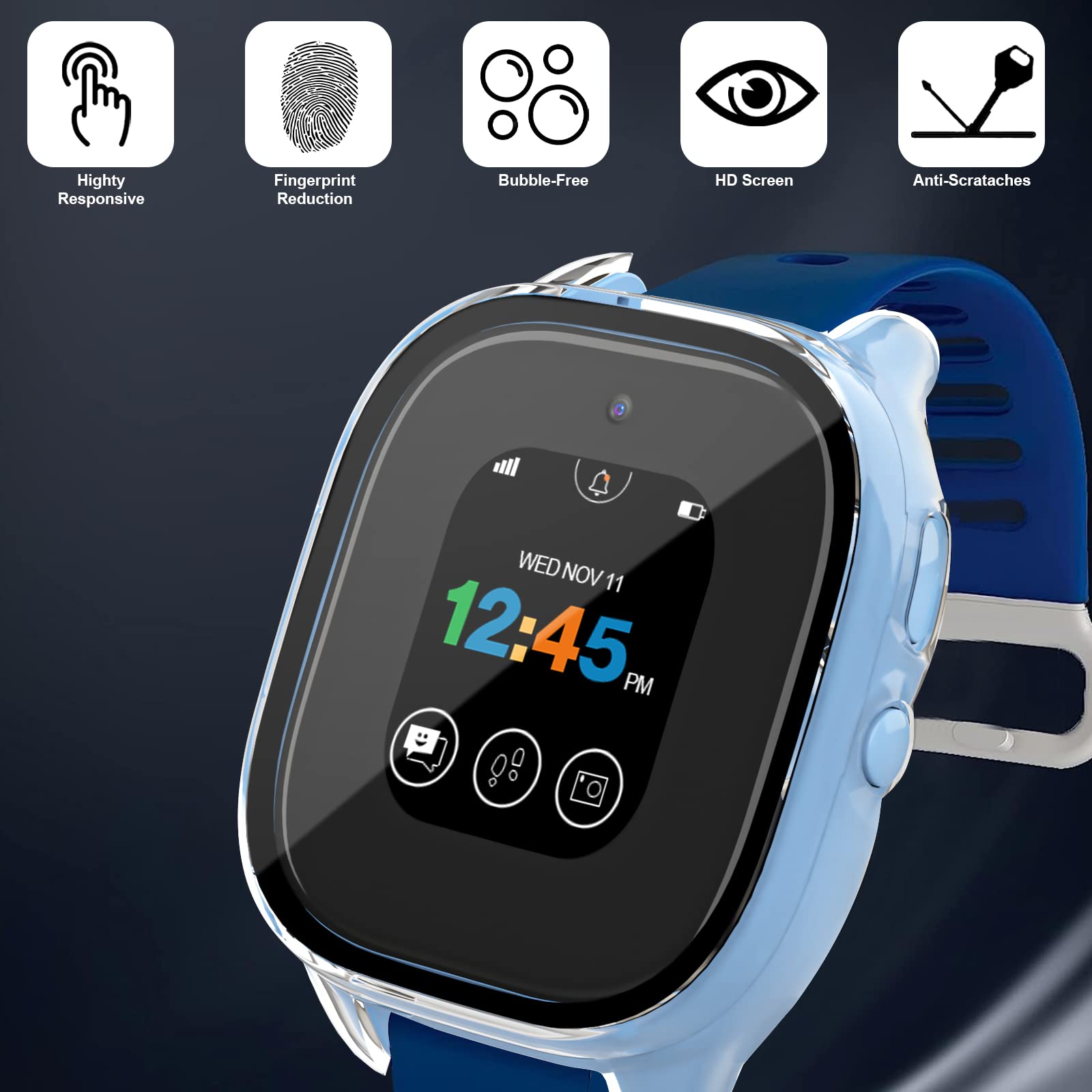 2-Pack Gizmo Watch 3 Screen Protector for Kids - Tempered Glass & Hard PC Full Coverage Protective Case (Clear) - Durable Scratch-Resistant Screen Guard for Verizon GizmoWatch 3 - Perfect for School, Play & Outdoor Activities