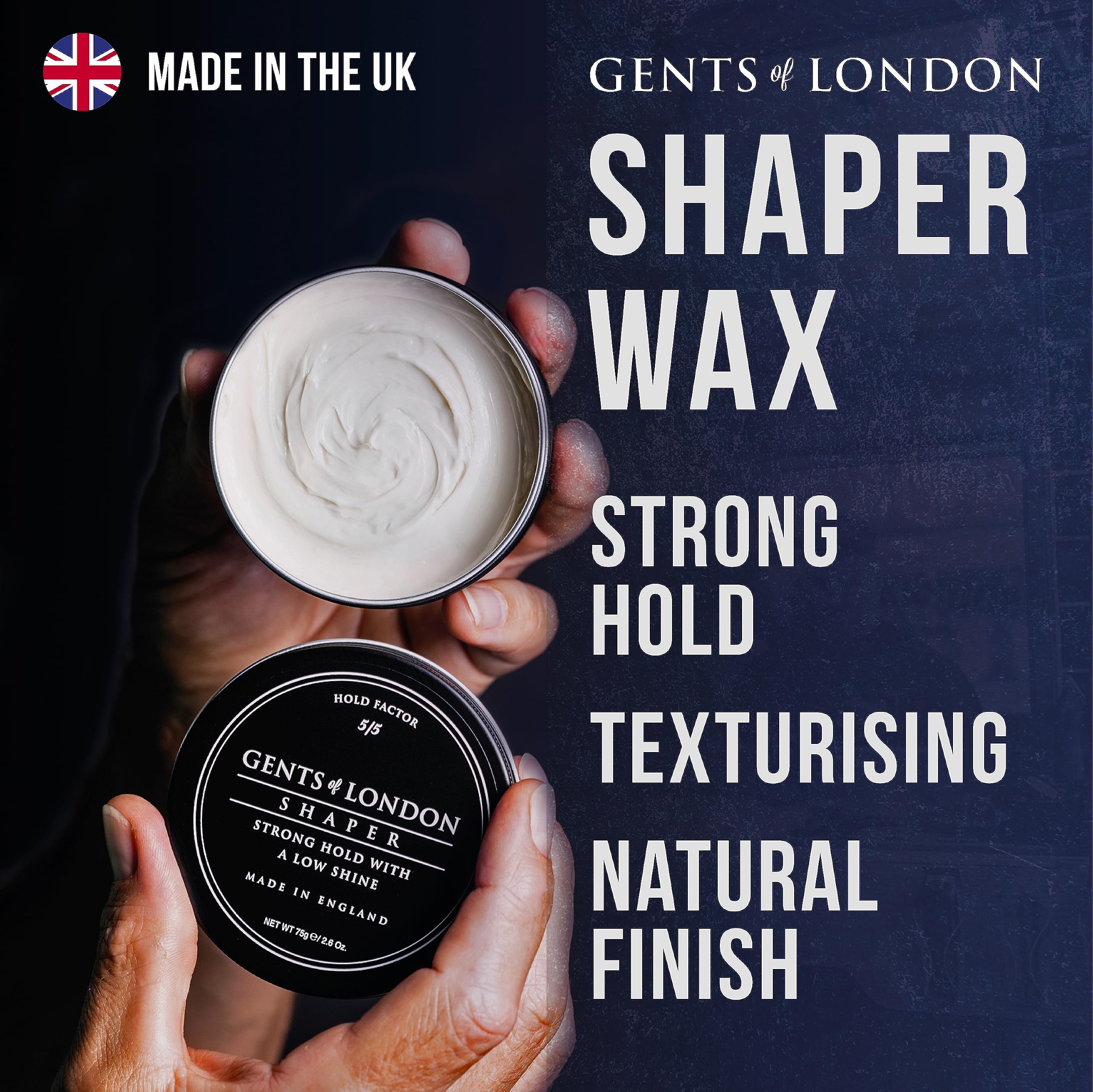 GENTS OF LONDON Men's Hair Styling Wax - Strong Hold Hair Shaper with Texture, 75g | Perfect for Pompadour, Quiff & Messy Hairstyles