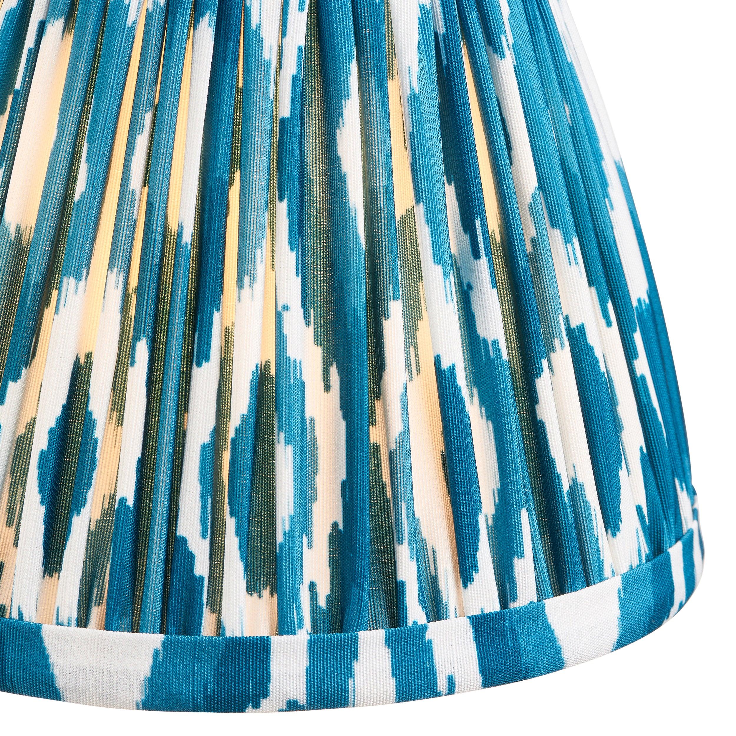 Vintage Dome Fold Brass Wall Light with Ikat 16cm Marlin Blue Shade - Perfect for Bedroom, Living Room & Hallway Lighting