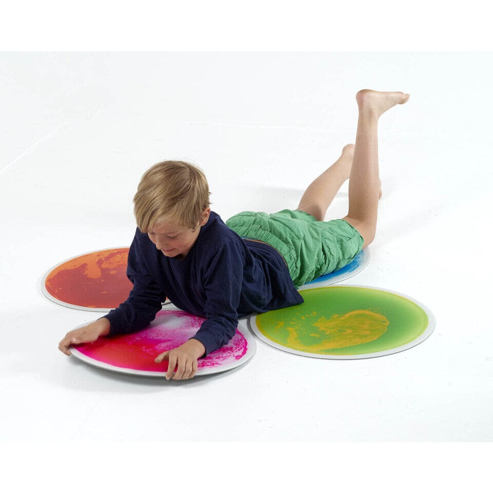 Large Circle Liquid Floor Tiles Set of 4 - Non-Slip Sensory Play Mats for Kids, Interactive Water Tiles for Indoor/Outdoor Use in Playrooms, Backyards & Pool Areas