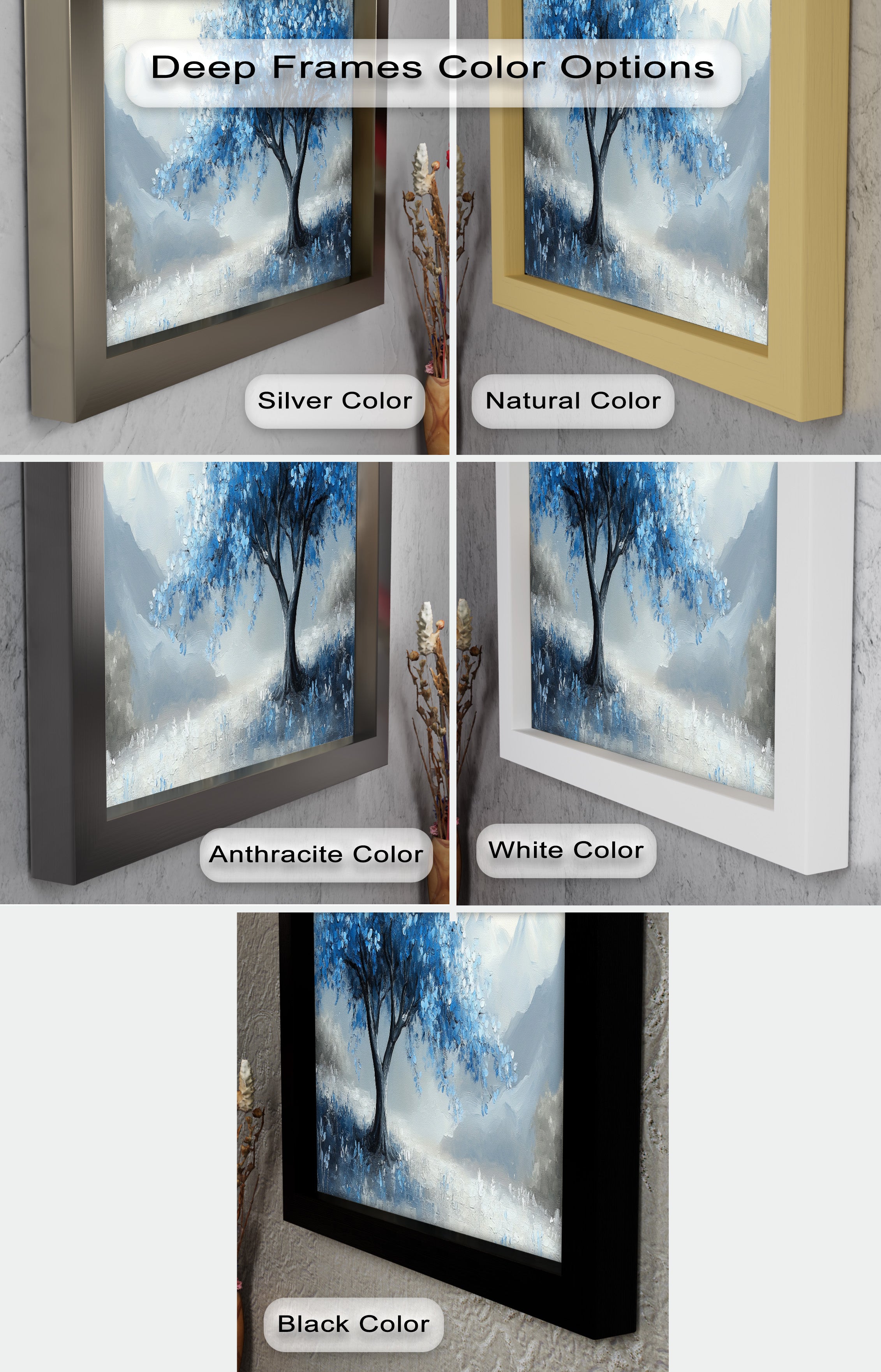 Blue Tree Landscape Oil Painting - Handmade Canvas Art for Home & Office Decor, Living Room Wall Art, Gift Idea