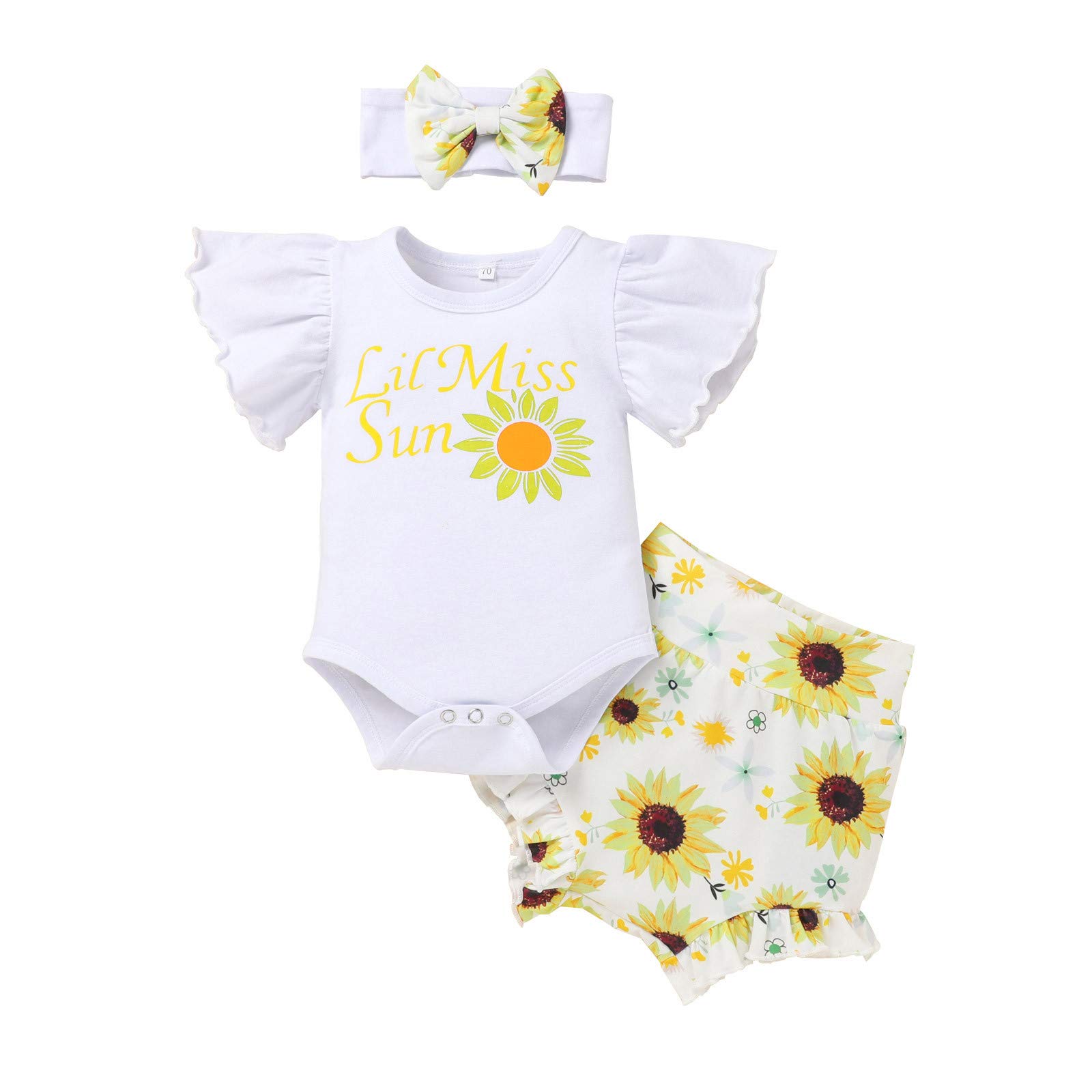 Adorable Baby Girl Outfits Set - Floral Letter Print Short Sleeve Romper + Shorts + Hairband | Newborn Infant Clothes 9-12 Months | Perfect for 5th Birthday, Photo Shoots & Special Occasions