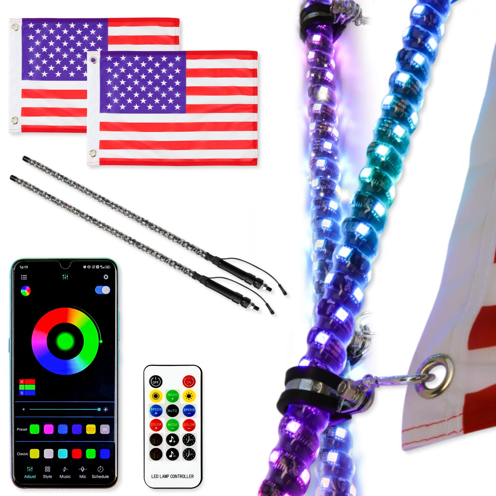 DREAMIZER LED Whip Lights for ATV UTV - 3ft Spiral Rock Lights with Flags for RZR Can-Am X3 Ranger Wrangler JK - 2 Pack - Perfect for Off-Roading, Night Riding & Trail Adventures