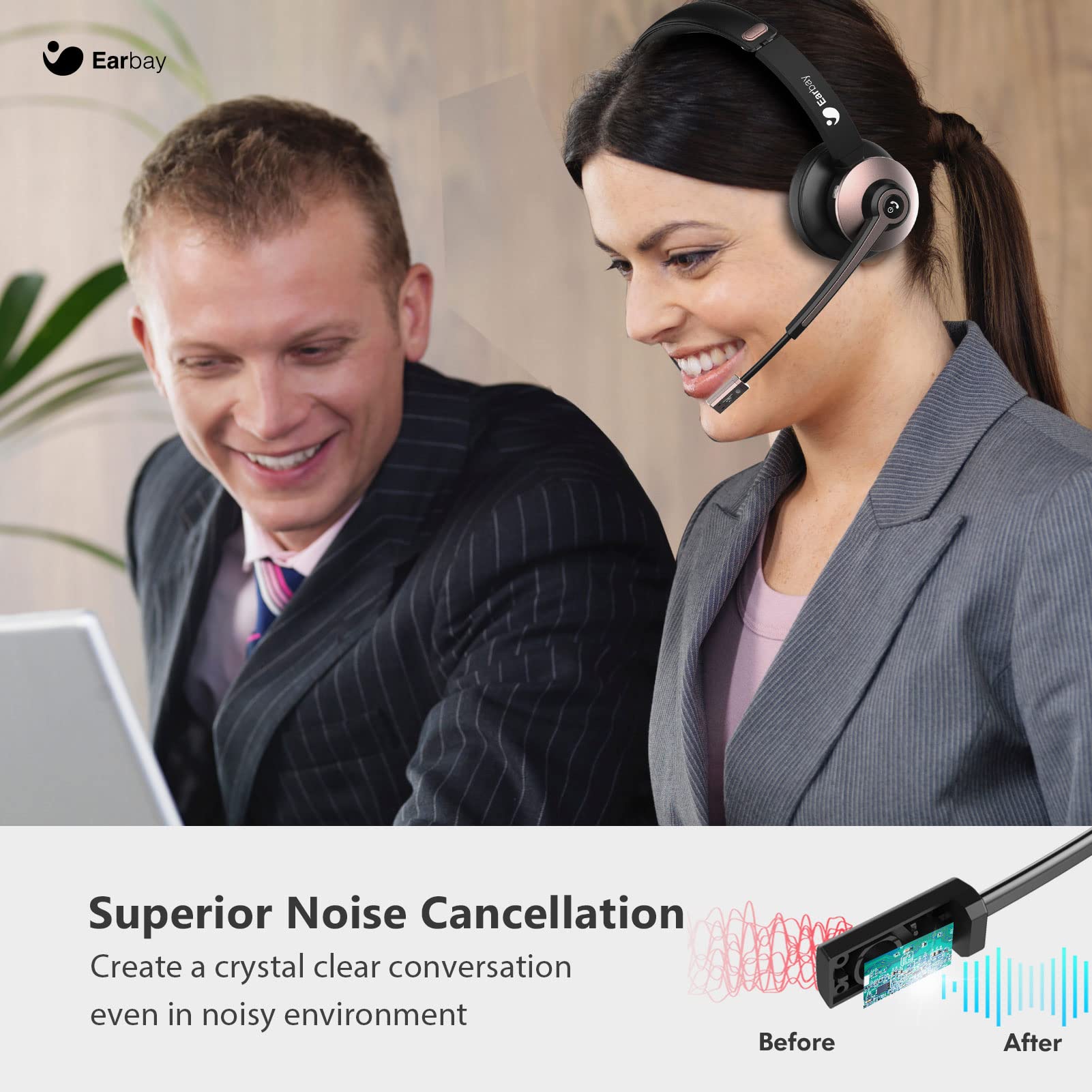 Wireless Bluetooth Headphones with Microphone - Noise Cancelling On-Ear Headset for PC/Laptop, 26H Playtime & Dual Connect - Ideal for Zoom, Microsoft Teams, Skype Calls, Gaming & Remote Work