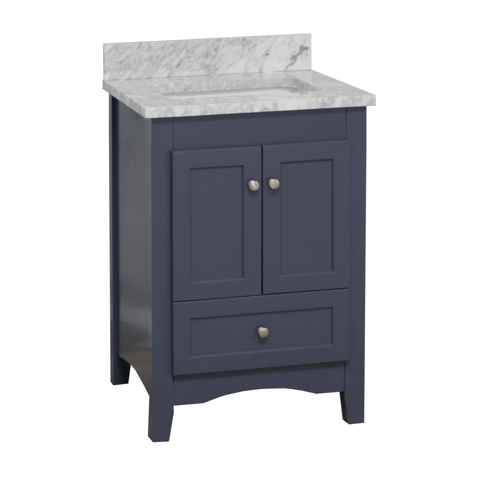24-Inch Bathroom Vanity with Carrara Marble Top – Marine Gray Cabinet & White Ceramic Sink | Modern Bathroom Storage Solution for Small Spaces | Perfect for Apartments, Guest Bathrooms & Powder Rooms
