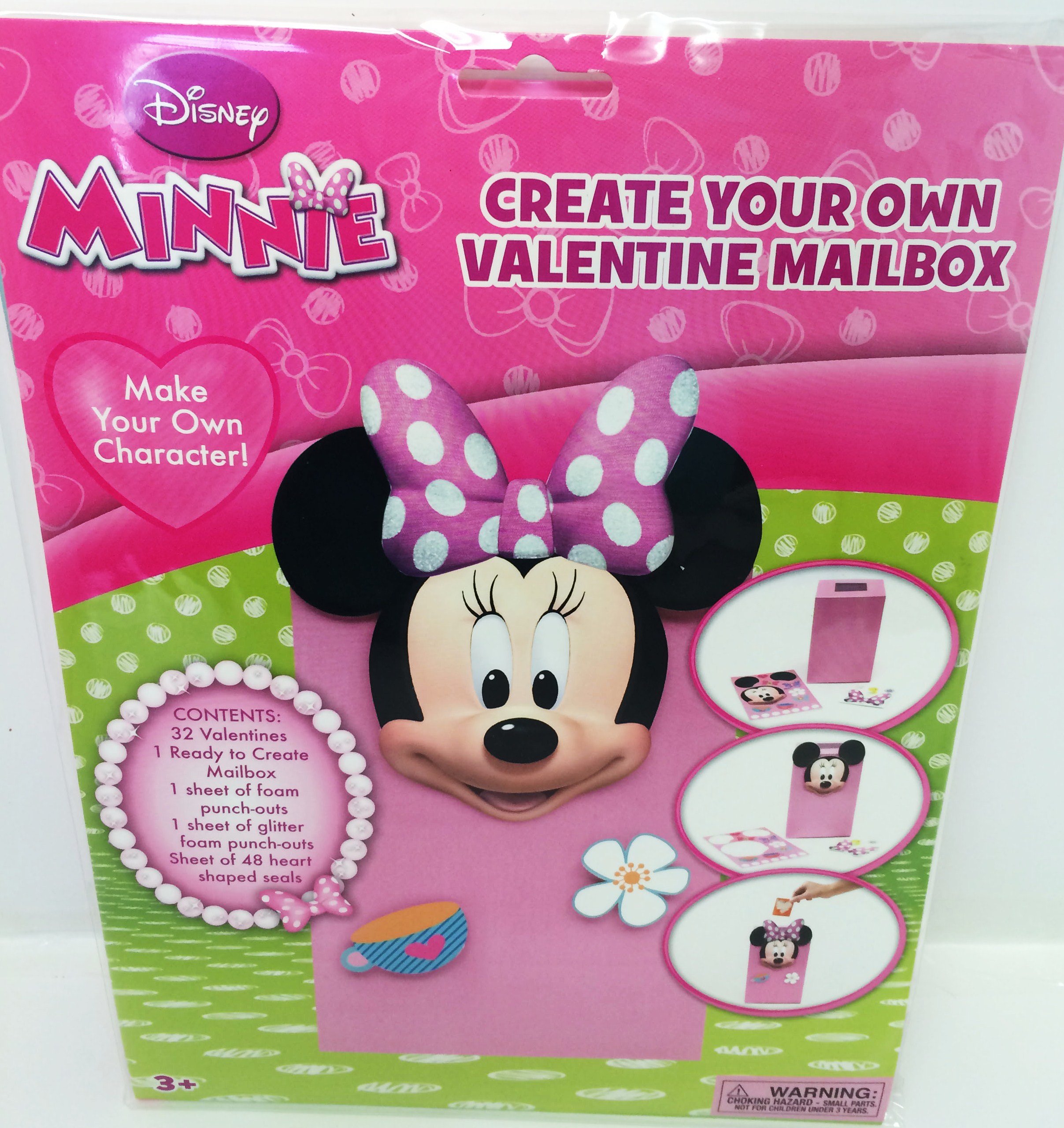 Disney Minnie Mouse Valentine's Day Mailbox Kit with 32 Cards, Stickers & Glitter Punch-Outs - DIY Craft for Kids, Classroom Exchange & Party Favors