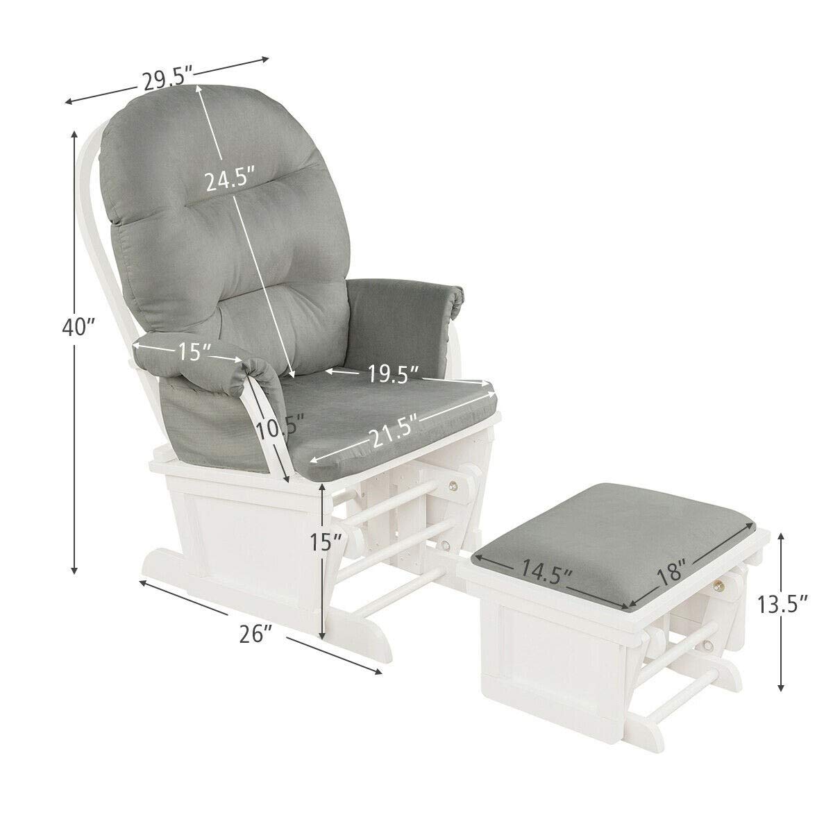**Nursery Glider Chair with Ottoman - Light Gray Rocking Chair for Nursing, Feeding & Relaxing - Padded Armrests & Storage Pocket - Perfect for Baby Nurseries, Bedrooms & Living Rooms**