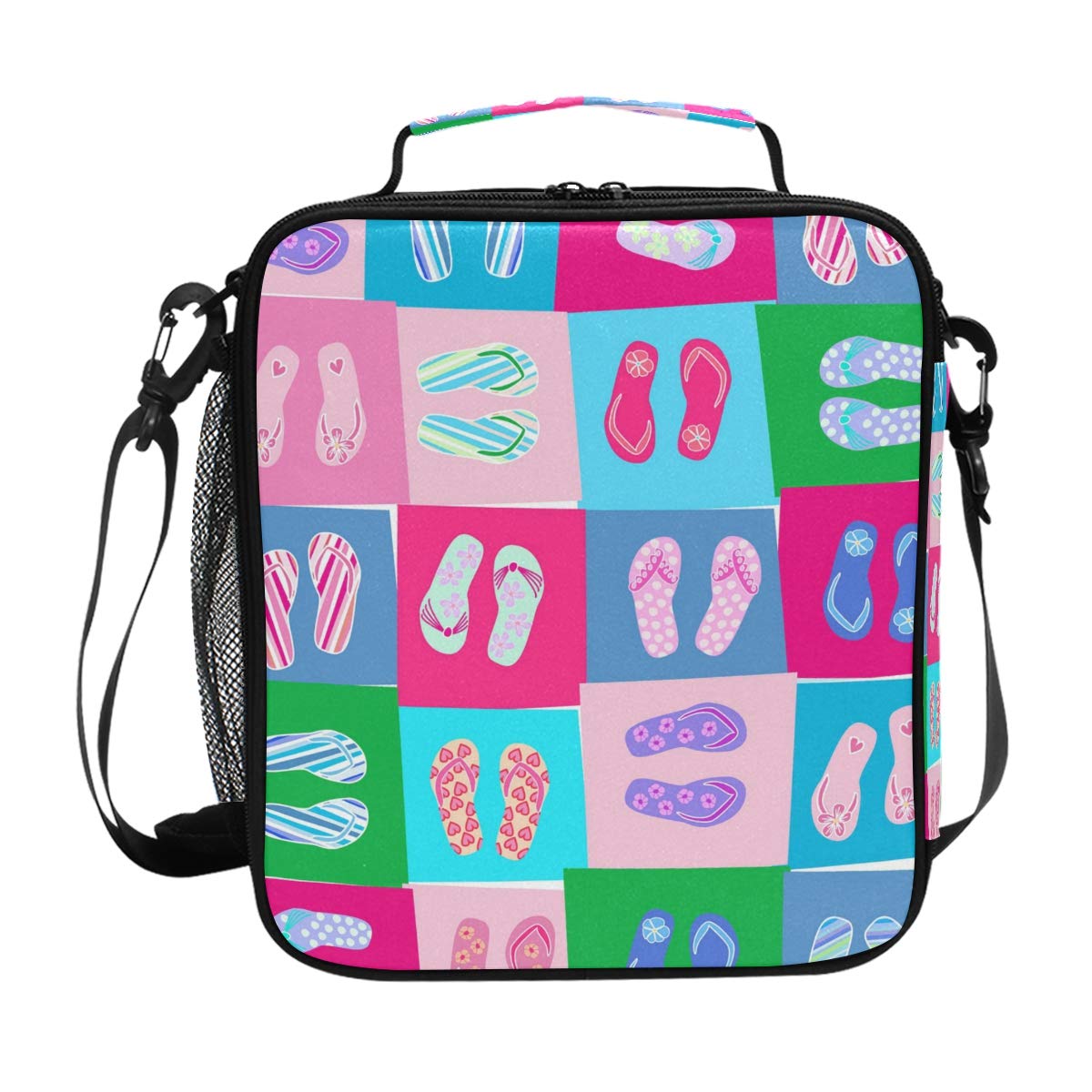 **Comfortable Flip Flops & Beach Sandals with Insulated Lunch Box Tote - Reusable Cooler Bag for Women & Kids - Perfect for School, Picnics, and Beach Outings**
