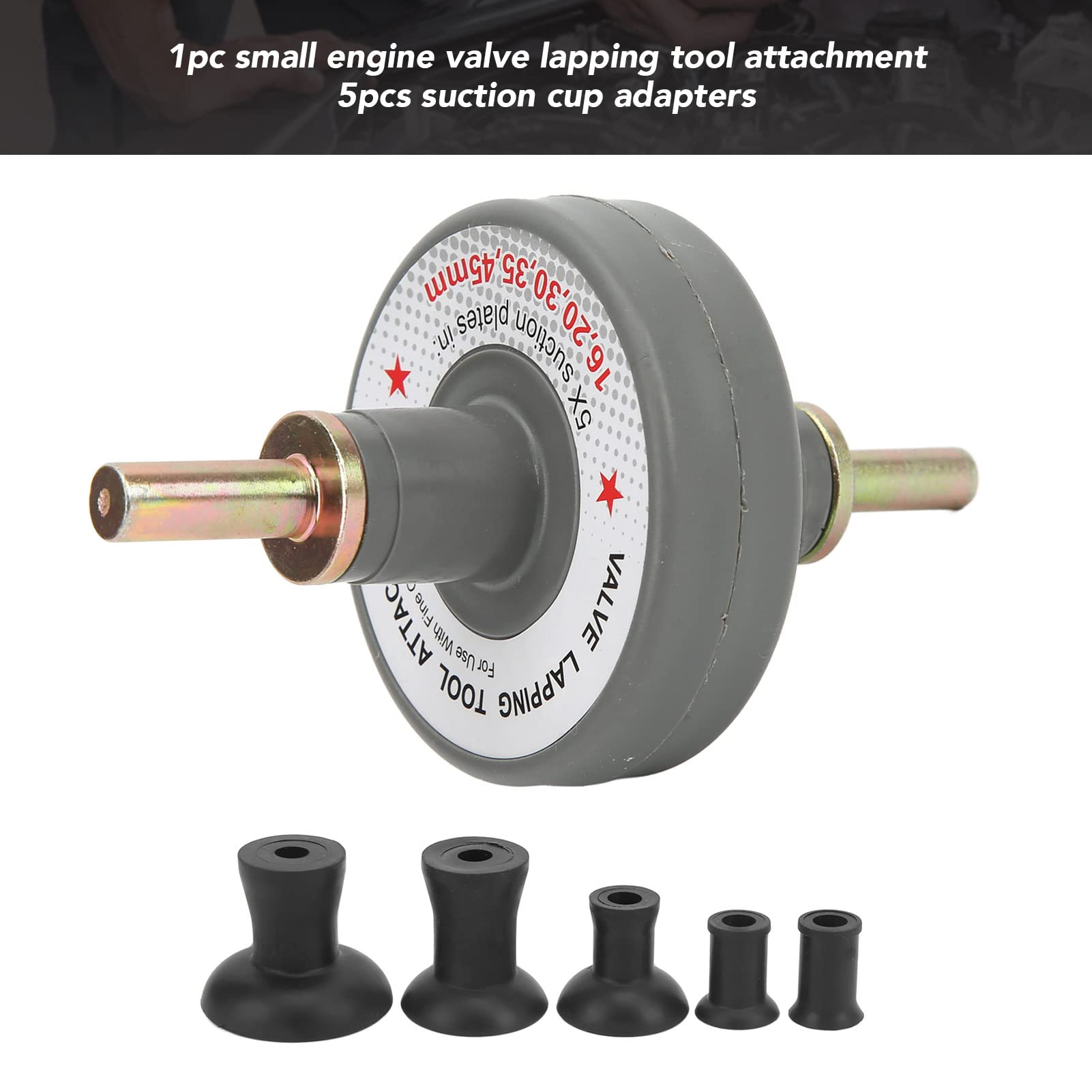 Professional Engine Valve Lapper Kit - Universal Valve Lapping Tool Attachment with 5 Suction Plates (1000-1250 RPM) for Grinding & Polishing - Perfect for Automotive Repair, Engine Rebuilding & Valve Train Maintenance