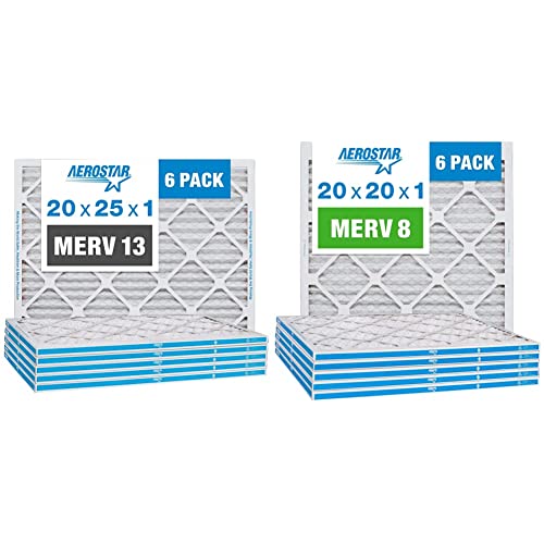Aerostar 20x25x1 MERV 13 & 20x20x1 MERV 8 Pleated Air Filters 12-Pack - AC Furnace Air Filters for Home, HVAC System - Perfect for Allergy Relief and Dust Control in Living Rooms, Bedrooms, and Offices