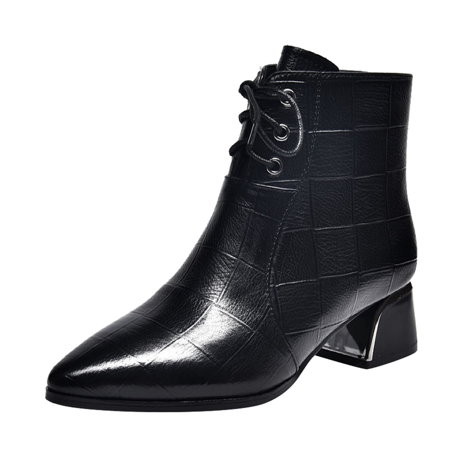RUIY Women's Fashion Lace-Up Pointed Toe Boots with Thick Heel - Stylish Short Boots for Casual Wear, Office & Night Out