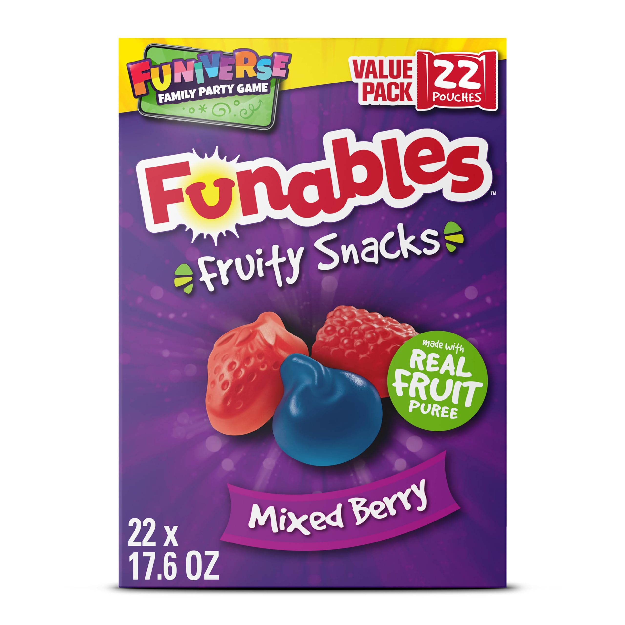 Funables Mixed Berry Flavored Fruity Snacks - 0.8 oz (22 Count) | Healthy Kids Snacks for Lunch Box, School, Parties & On-the-Go