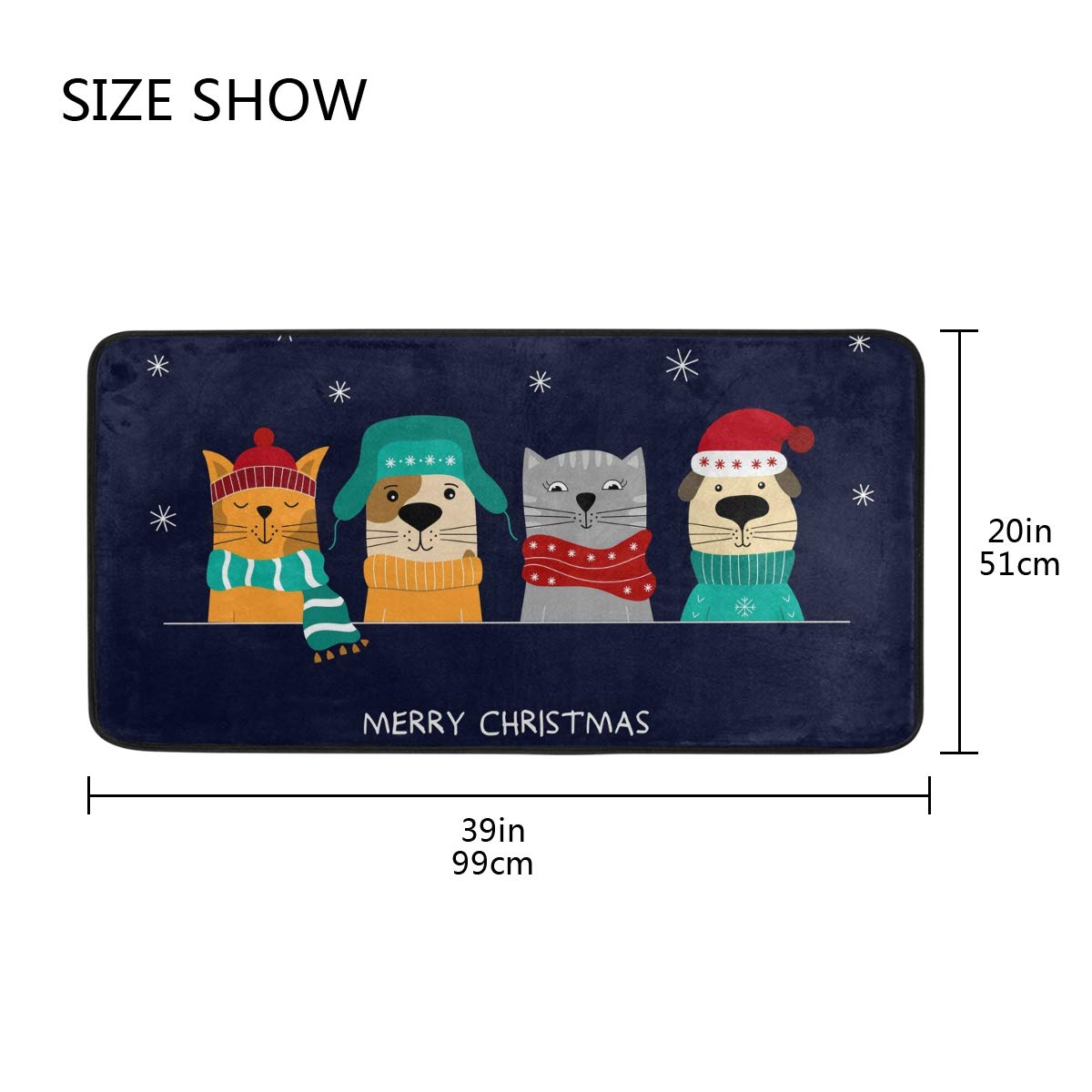 DOMIKING Non-Slip Christmas Dog Kitchen Rug - 39x20 Inch Waterproof Foam Floor Mat for Pets, Farmhouse Decor - Perfect for Holiday Kitchen, Entryway & Standing Areas (Black)