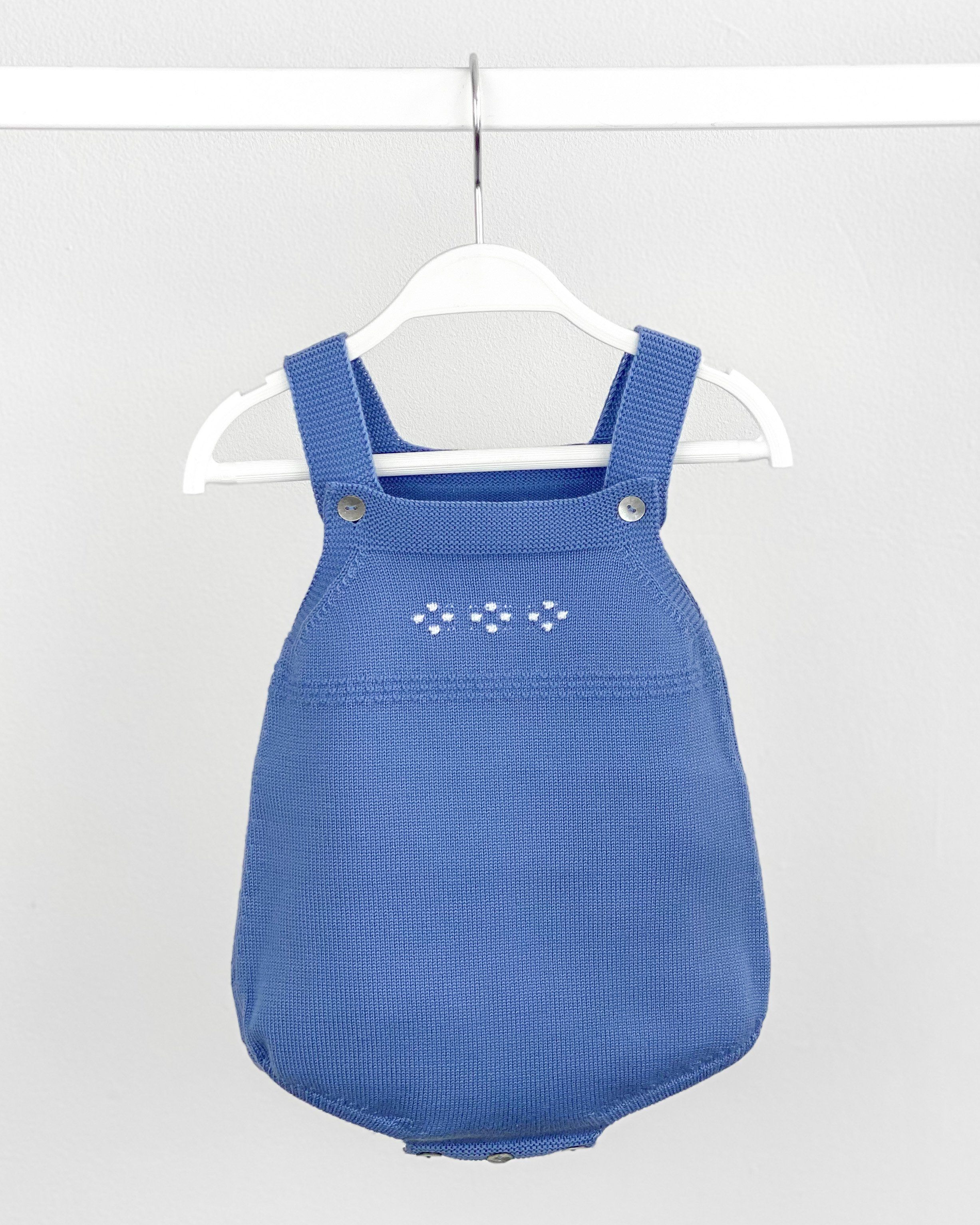 Vintage Knitted Dungaree Romper for Women - Soft Cotton Jumpsuit in Dusky Blue | Casual Outfit, Loungewear & Photoshoot Dress