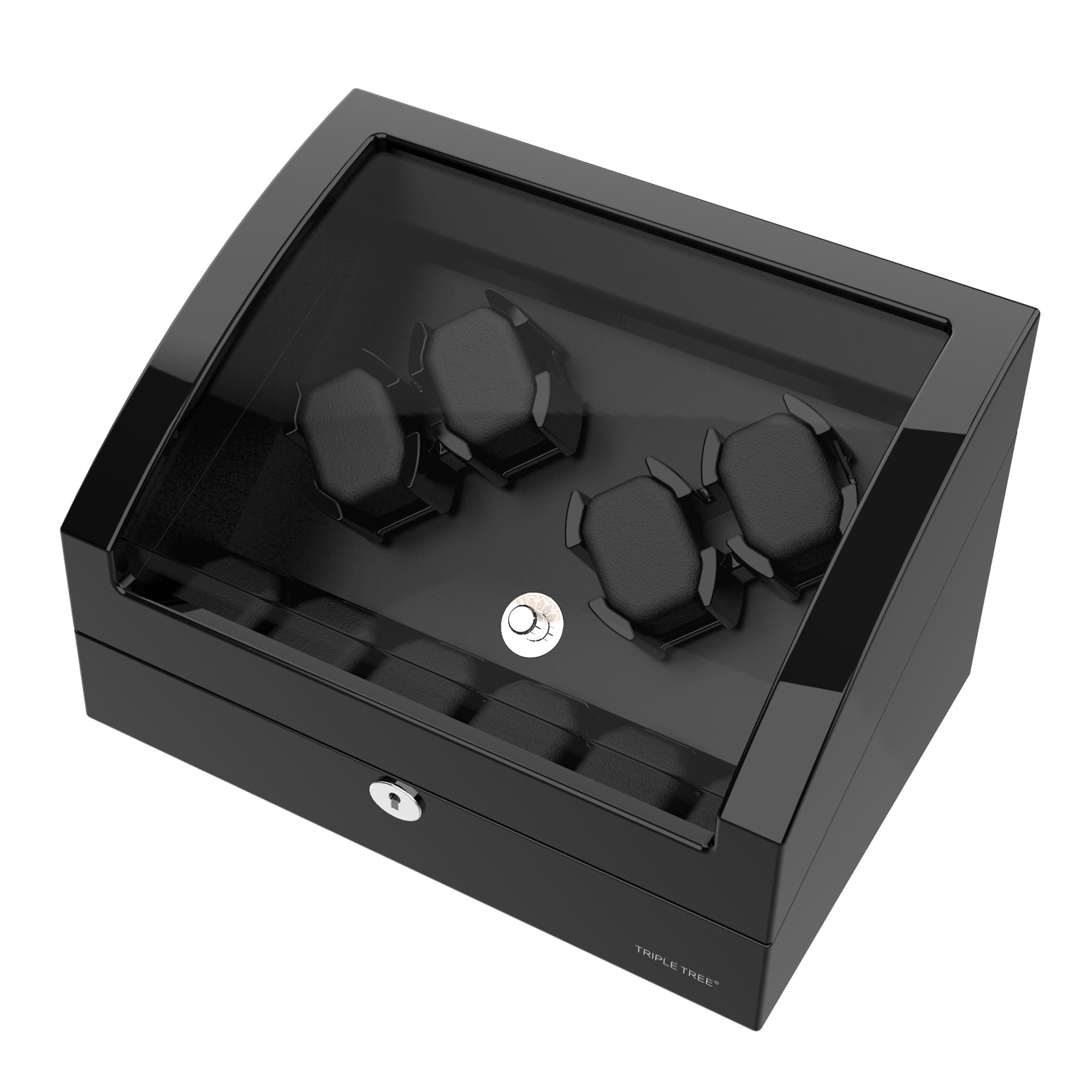 Premium Watch Winder for 4 Automatic Watches - 6 Extra Storage Slots, Elegant Wooden Piano Finish, Ultra-Quiet Motor & Adjustable Watch Pillows (Triple Tree) - Perfect for Watch Collectors, Luxury Storage & Display