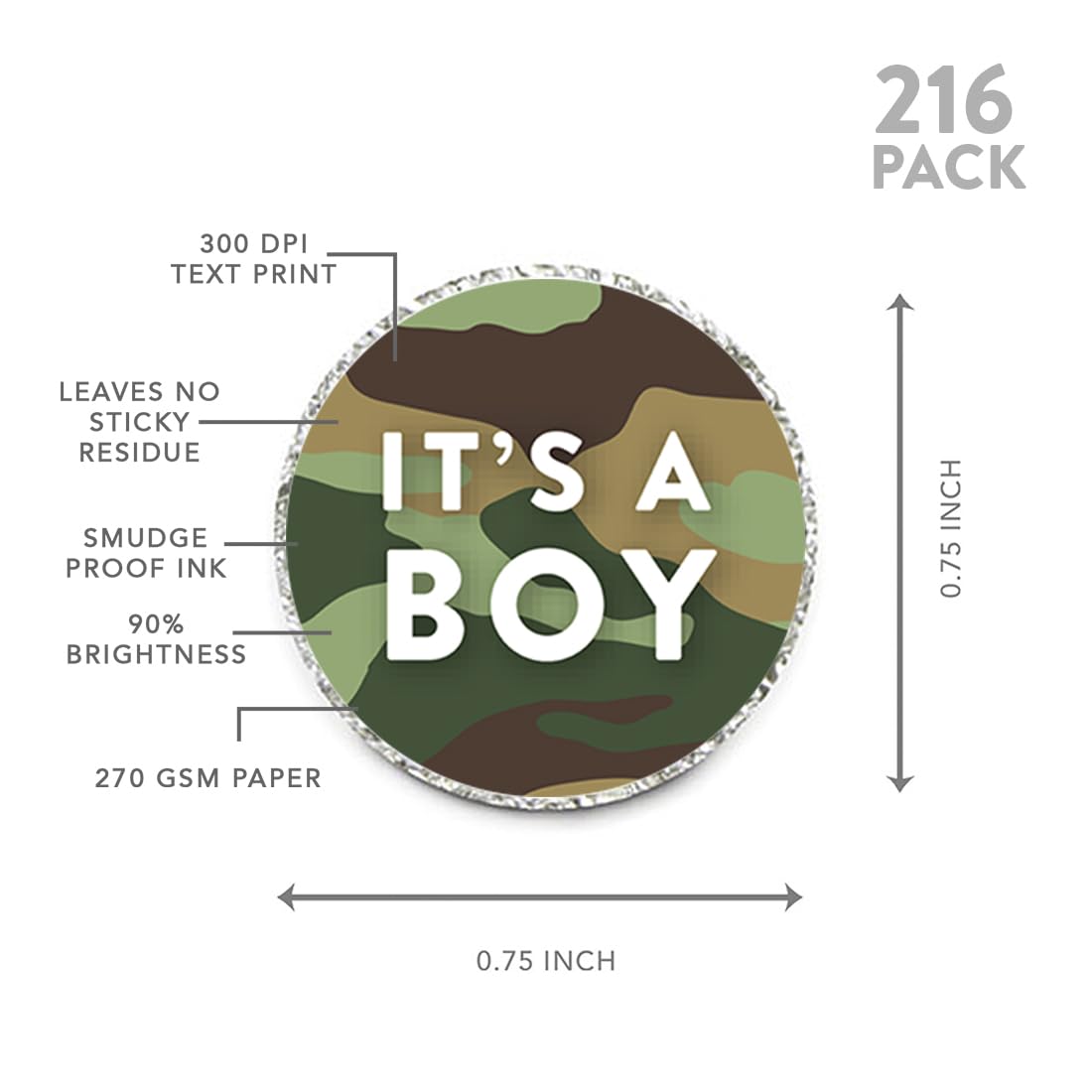 Chocolate Drop Labels Stickers 216-Pack for Baby Shower & Party Favors