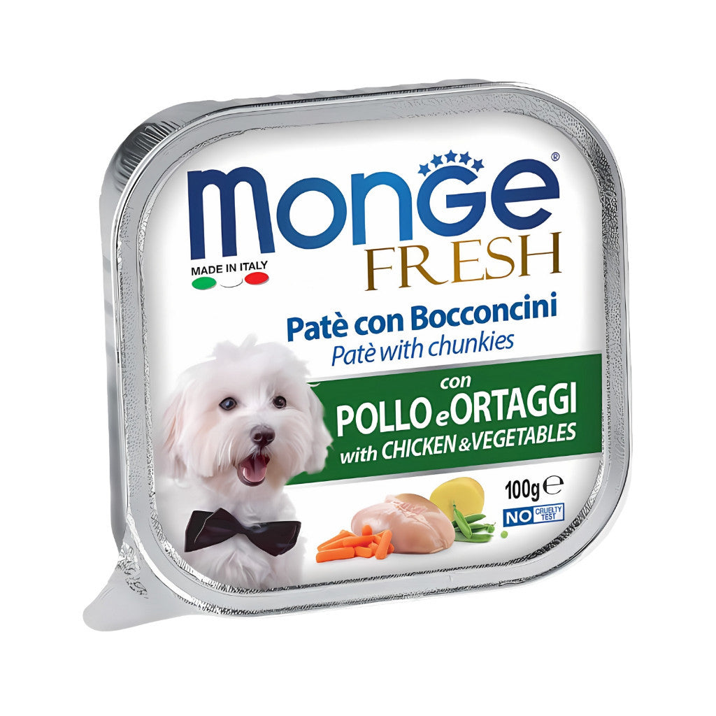 Premium Monge Fresh Pate with Chunkies - 100g Wet Dog Food in Lamb, Chicken, Beef, Duck, Salmon, Codfish, Turkey & Pork Flavors | Grain-Free, High-Protein Meal for Puppies & Adult Dogs | Perfect for Training Treats, Meal Toppers & Digestive Health