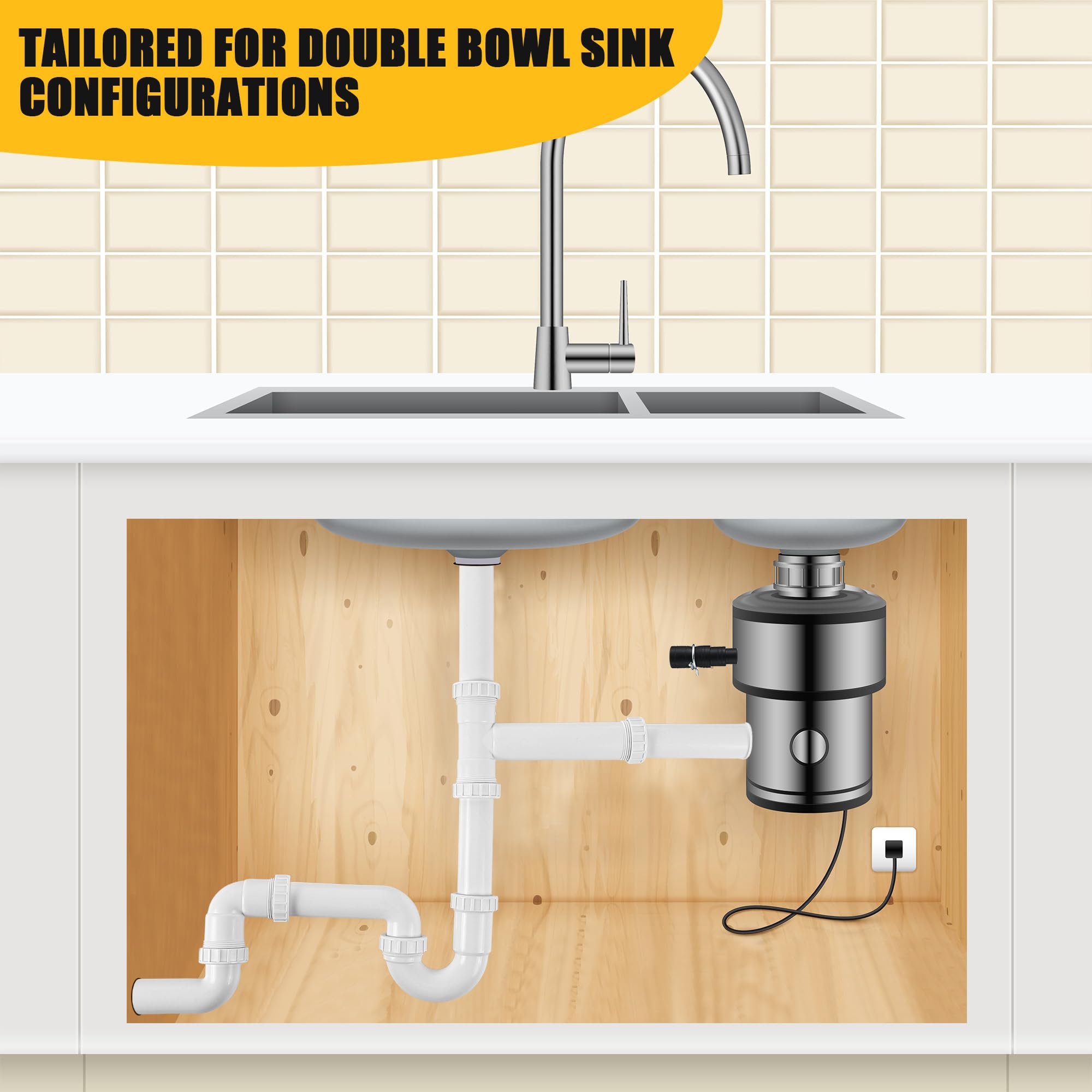 Saillong 27-Piece Garbage Disposal Installation Kit - Complete Kitchen Sink Drain Pipe Set for Double Bowl Sinks, 1-1/2