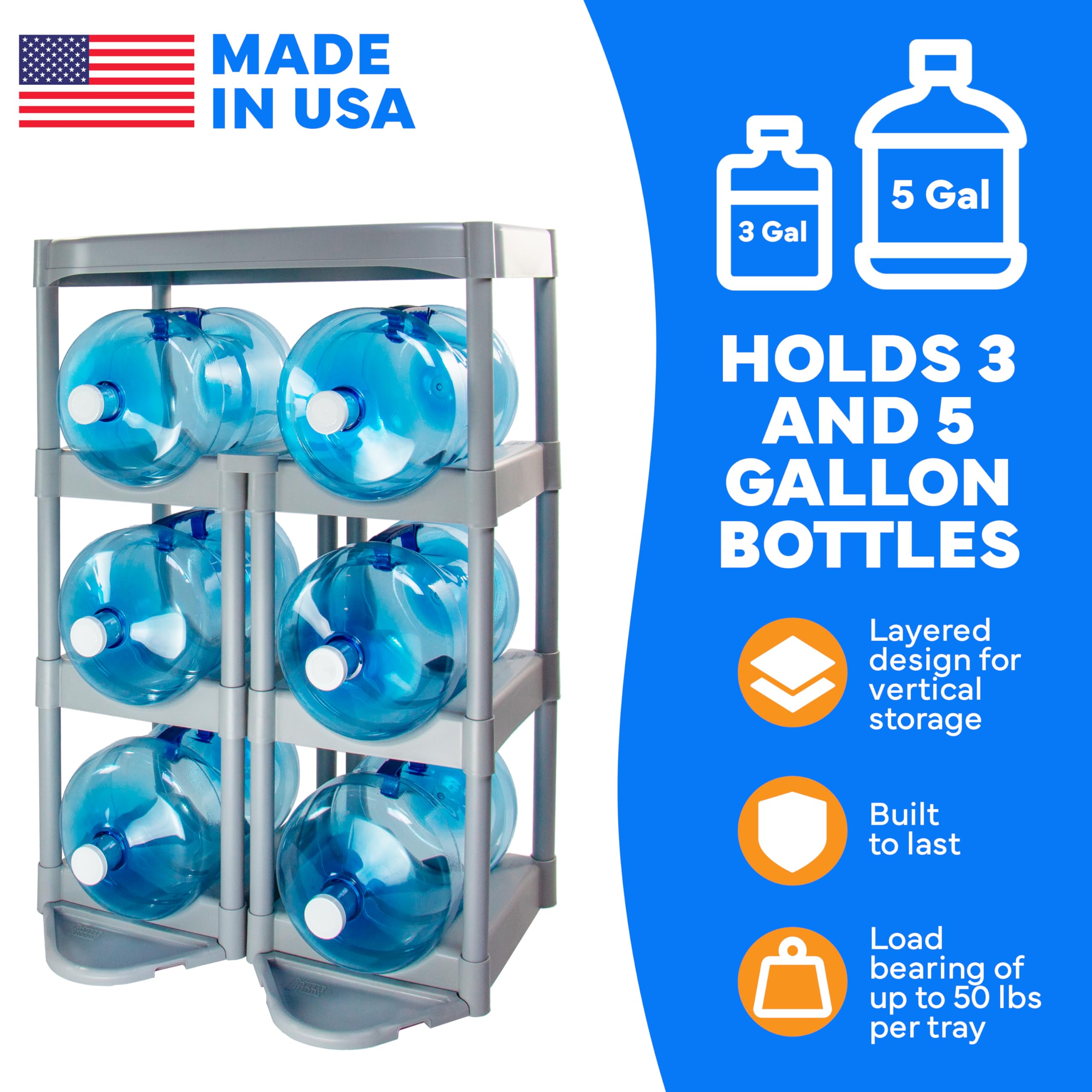 Bottle Buddy 6-Tier Water Bottle Storage Rack - Plastic Organizer for 3-5 Gallon Bottles | Customizable Water Jug Holder for Home, Office & Pantry Organization | Space-Saving Solution for Kitchen, Garage & Water Cooler Areas