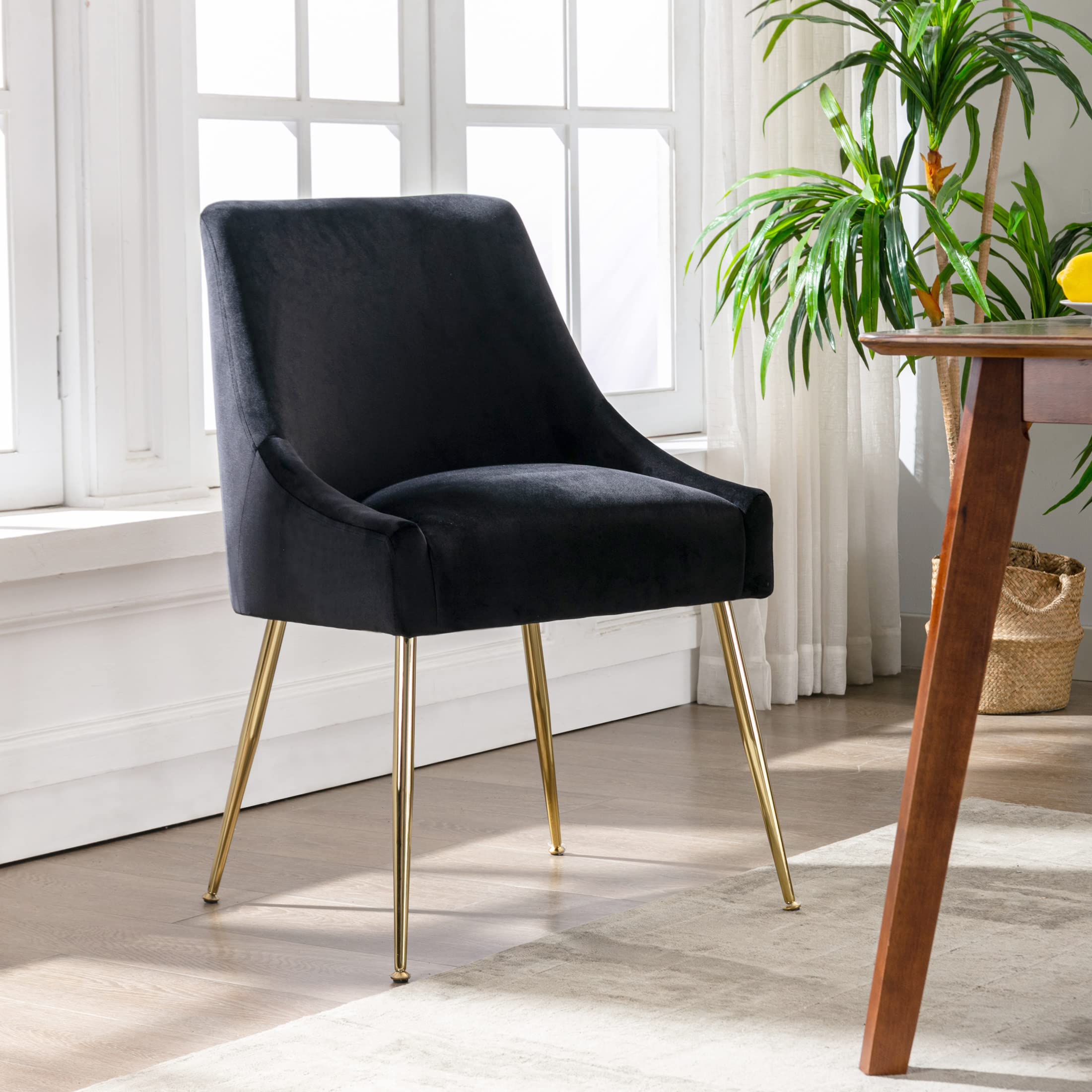 2-Piece Velvet Upholstered Accent Chairs with Metal Legs - Modern Indoor Furniture for Living Room, Dining Room, Bedroom, Office & Home Decor (Black) - Perfect for Lounge Seating, Reading Nook & Guest Accommodation