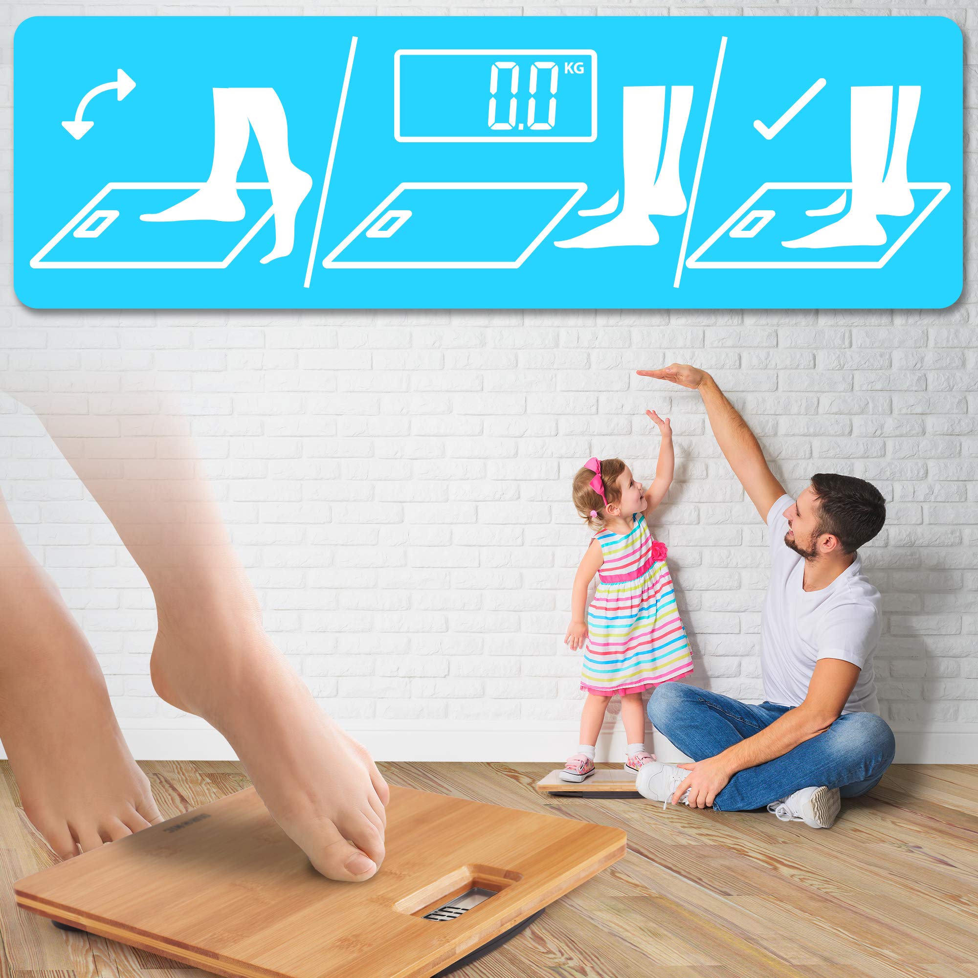 Duronic BS503 Digital Bathroom Scale - Accurate Body Weight Measurement in kg/lb/st, Eco-Friendly Bamboo Design, Step-On Technology, 180kg Capacity - Perfect for Home Gym, Fitness Tracking & Health Monitoring