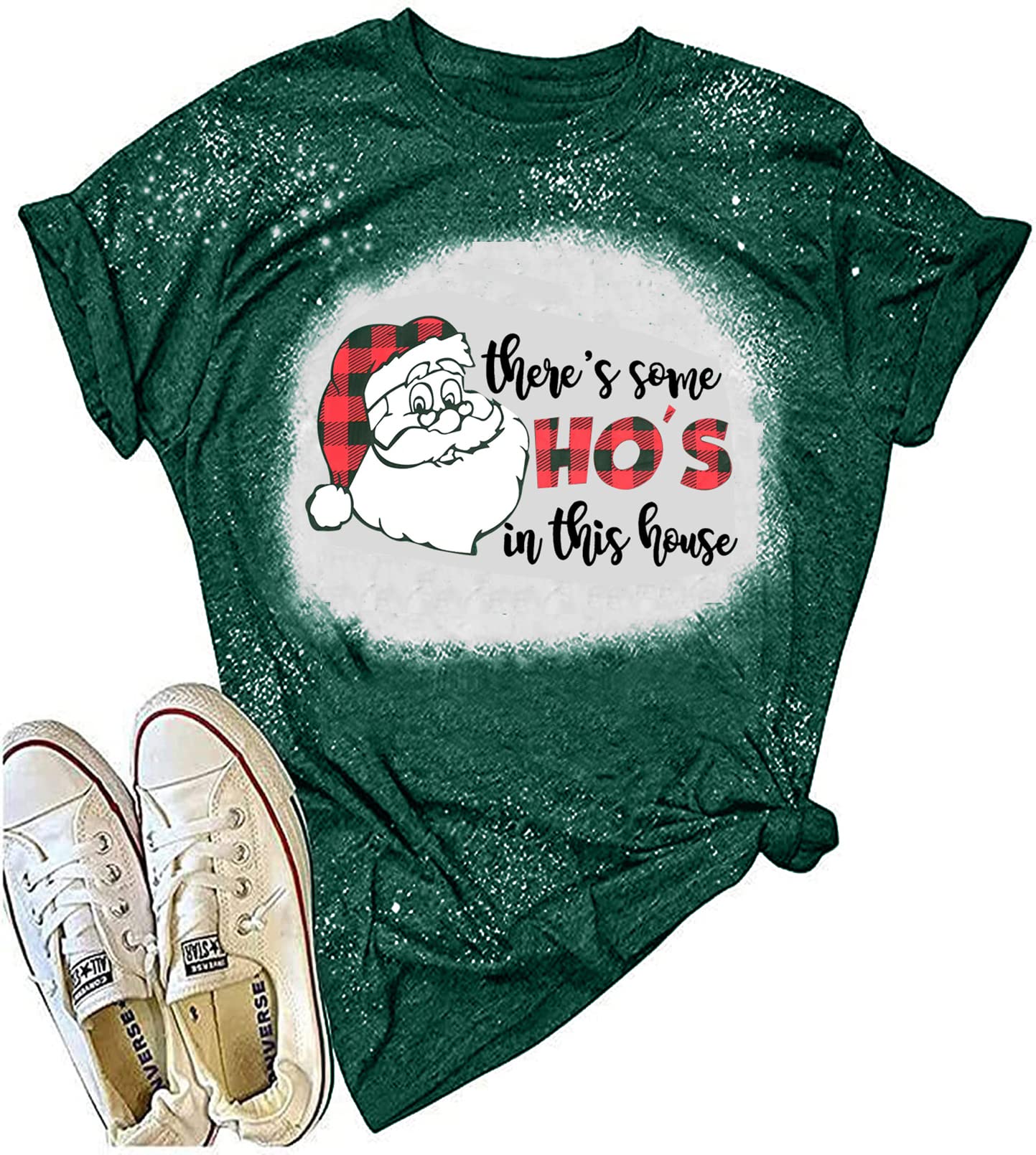 Funny Christmas T-Shirts for Women - 'There's Some Santa in This House' Holiday Tee | Casual Short Sleeve Top for Xmas Parties & Family Gatherings