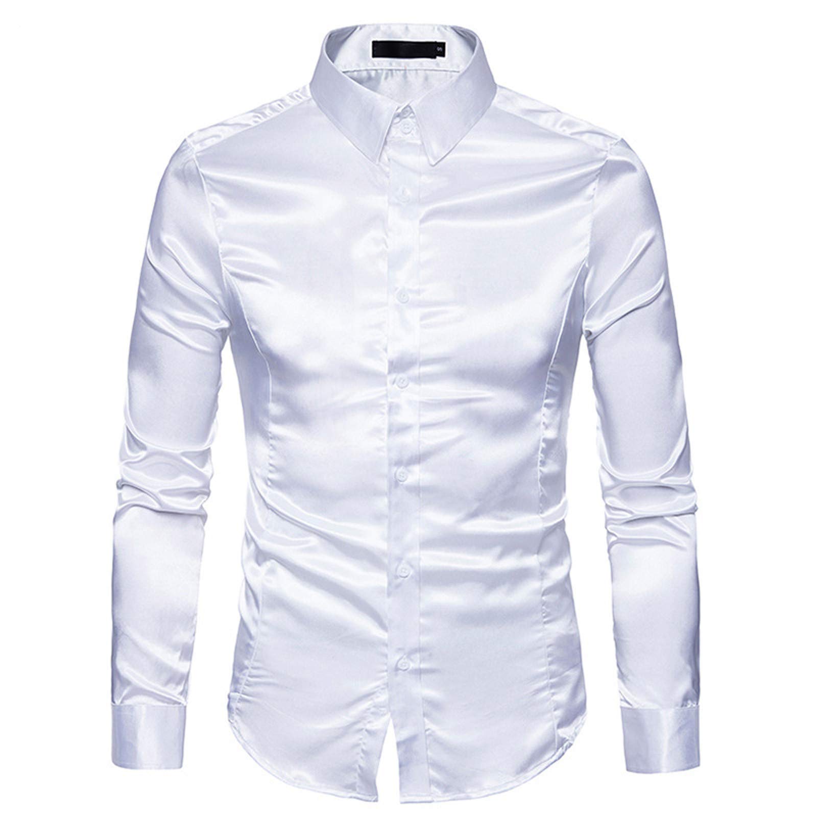 PHSHY Men's Summer Slim Fit Button Down Dress Shirt - Long Sleeve Casual Party Shirt with Glossy Finish & Hipster Lapel Design | Perfect for Office, Date Night & Formal Events