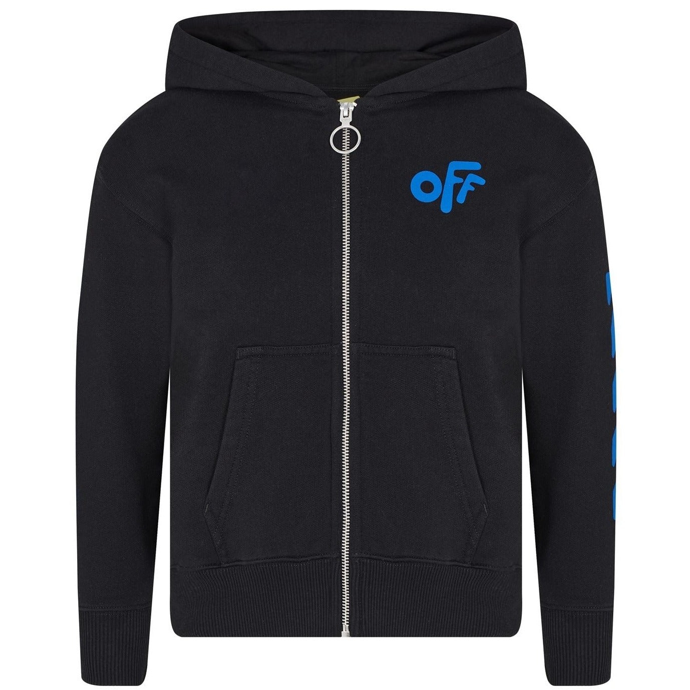 Kids' Off-White Logo Printed Zip-Up Hoodie - Trendy Streetwear for Boys & Girls - Perfect for School, Playdates & Outdoor Activities