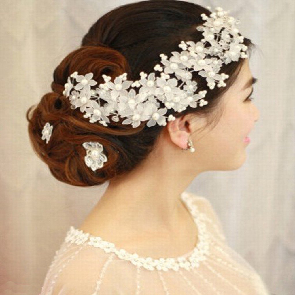 KAMAY'S® Handmade Pearl Bridal Hair Accessories – Elegant Floral Headband for Weddings, Bridal Shower & Special Occasions | Wedding Hair Jewelry & Headdress