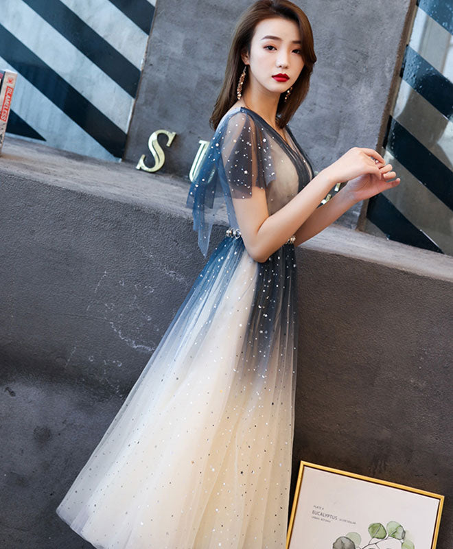 Blue Tulle Sequin Short Prom Dress for Homecoming - Elegant Party Gown for Prom Night, Homecoming Dance & Special Occasions