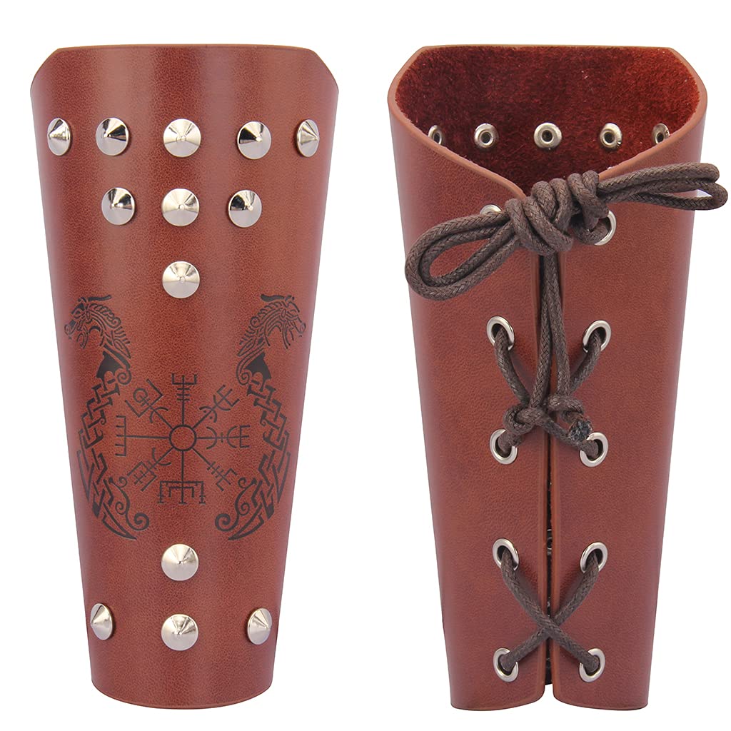 Authentic Viking Bracers - Medieval Leather Arm Armor Cuffs (2-Pack) | Punk Style Gauntlet Wristbands for Men & Women | Perfect for LARP, Cosplay, Renaissance Fairs & Historical Reenactments