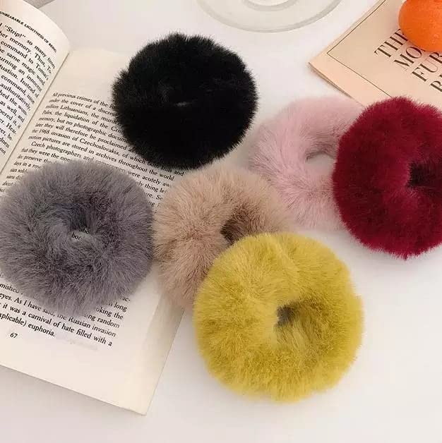 Sweet Girls Soft Plush Hair Scrunchies - 12 Pack Fluffy Korean Style Elastic Hair Ties for Baby, Kids & Women - Trendy Fashion Accessories for School, Work, Party & Everyday Use