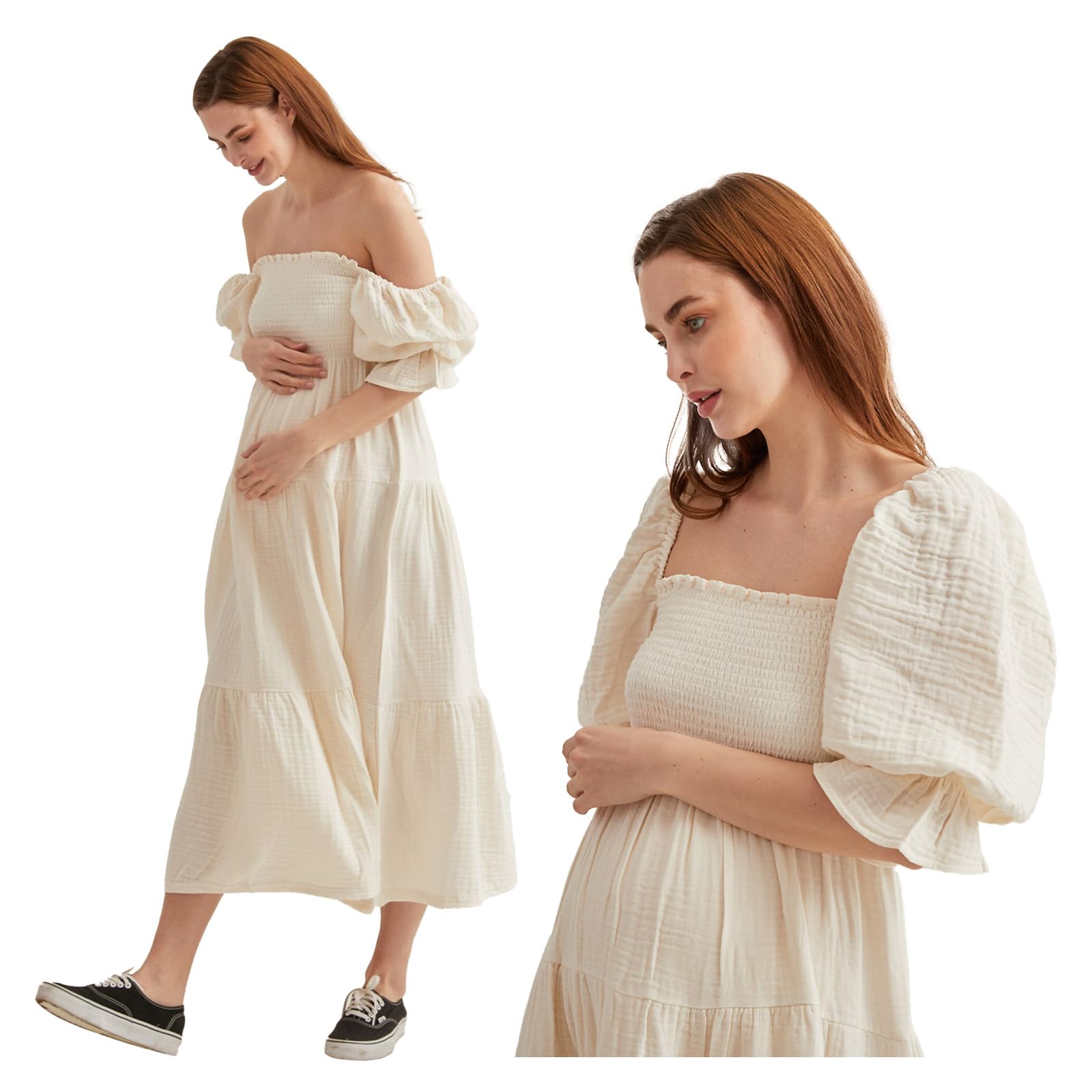 NOTHING FITS BUT Women's Cotton Modal Maternity Dress - Floral Print Pregnancy Maxi Dress for Baby Shower, Nursing & Everyday Comfort | Soft Breathable Fabric for Expecting Mothers