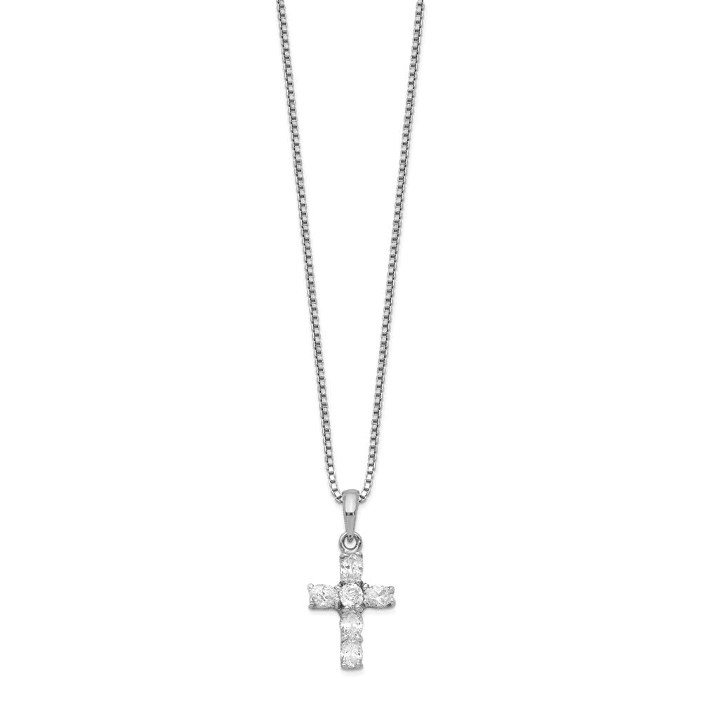 925 Sterling Silver Cubic Zirconia Cross Pendant Necklace for Women - 16