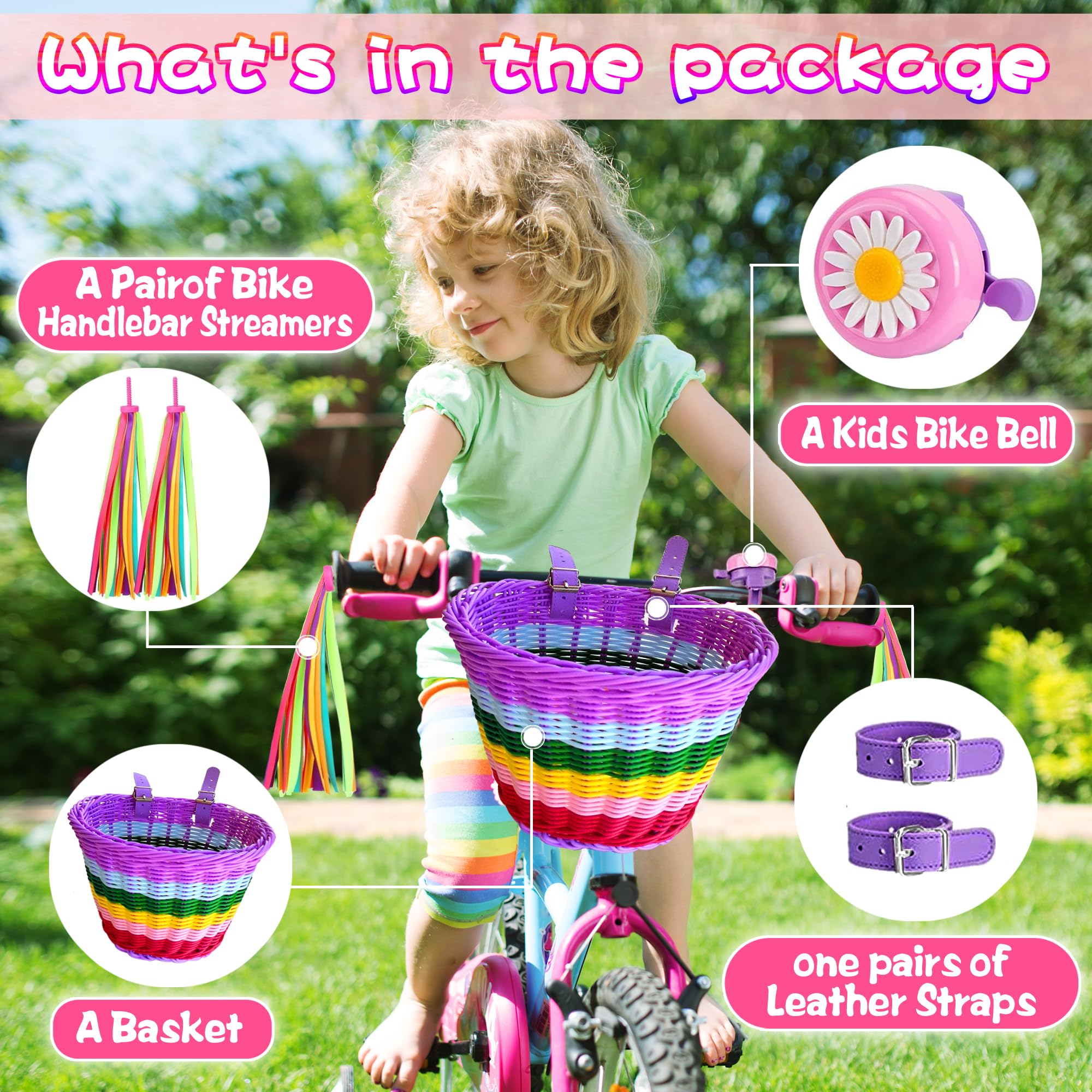 Kids Bike Basket Set - Handwoven Detachable Front Basket for Girls & Boys, Fits Most Bikes Including Stationary Bikes, E-Bikes & Road Bikes - Perfect for School, Picnics & Shopping Trips