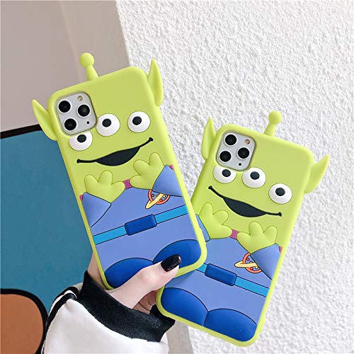 Shockproof Soft Silicone Phone Case for Apple iPhone 13 - 3D Cartoon Alien Toy Story Design in Green & Blue | Cute, Durable Protective Cover for Kids, Girls & Women | Perfect for Everyday Use, School & Playtime