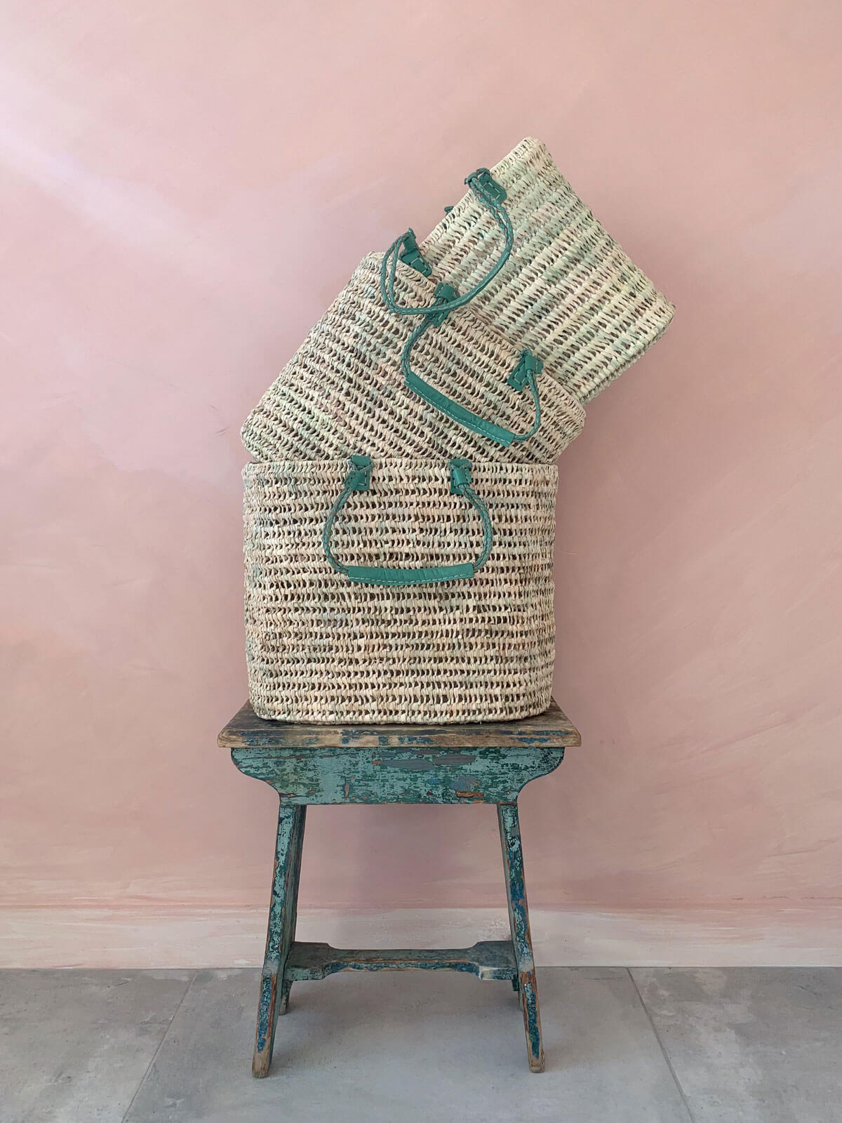 Elegant Pleated Leather Handle Basket in Sage Green - Perfect for Home Decor, Storage & Organizing Living Room, Bedroom or Office
