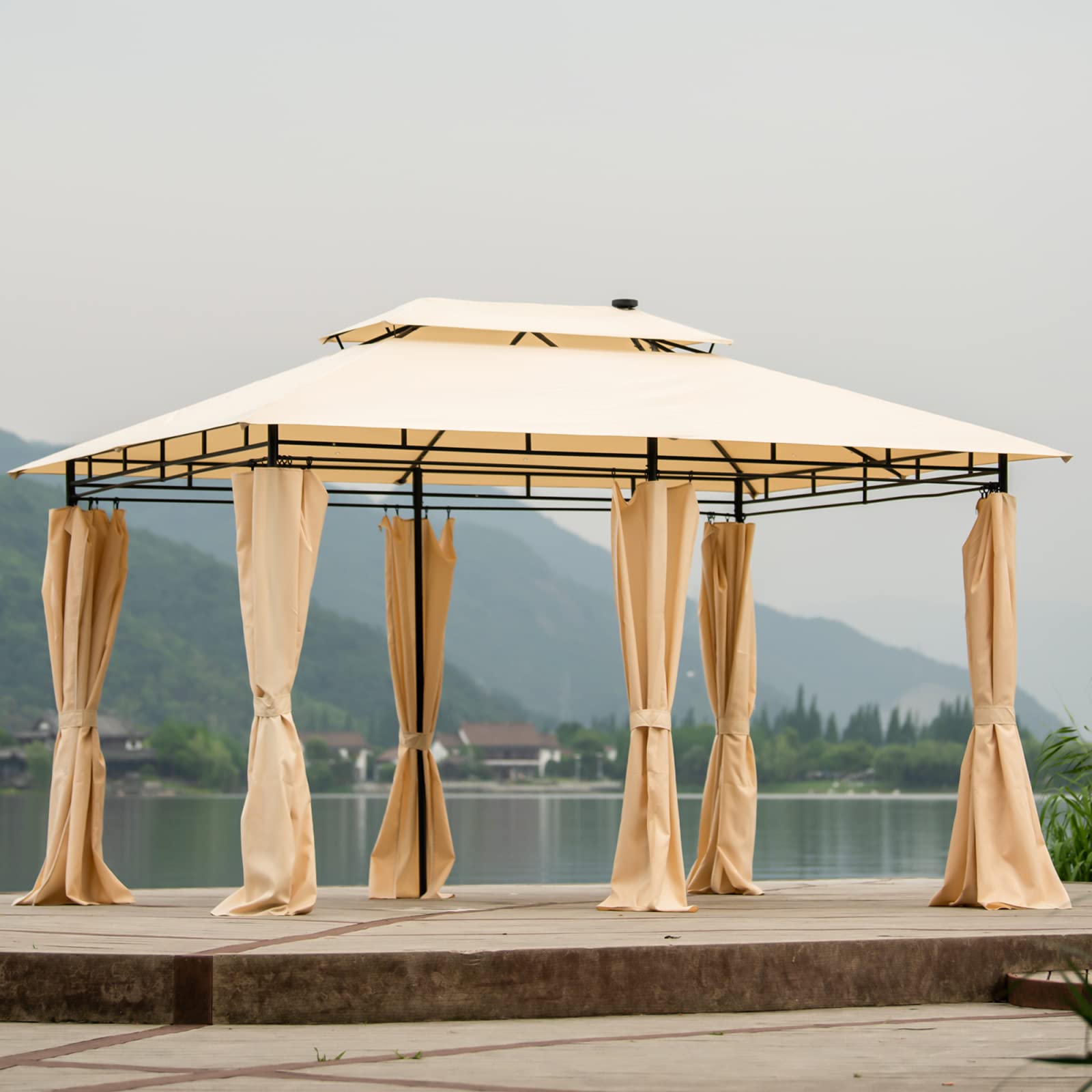 Lazyspace U-Style Outdoor Gazebo with Steel Frame & Removable Soft Top - Rectangle Patio Canopy with Curtains for Backyard, Garden, and Poolside Relaxation