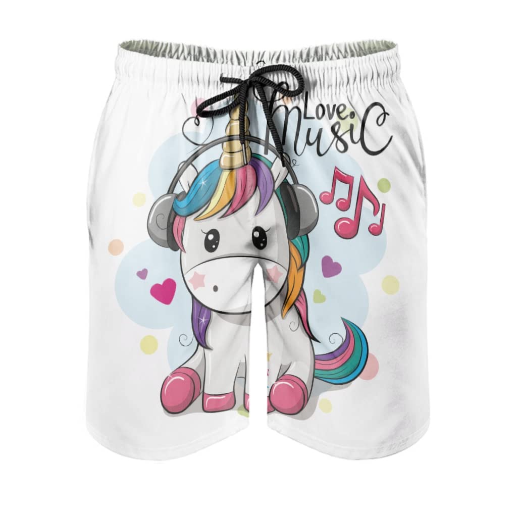 **Men's Quick Dry Swim Trunks with Mesh Lining & Pockets - Unicorn Rainbow Design - Funny Summer Swim Shorts for Beach, Pool & Vacation**