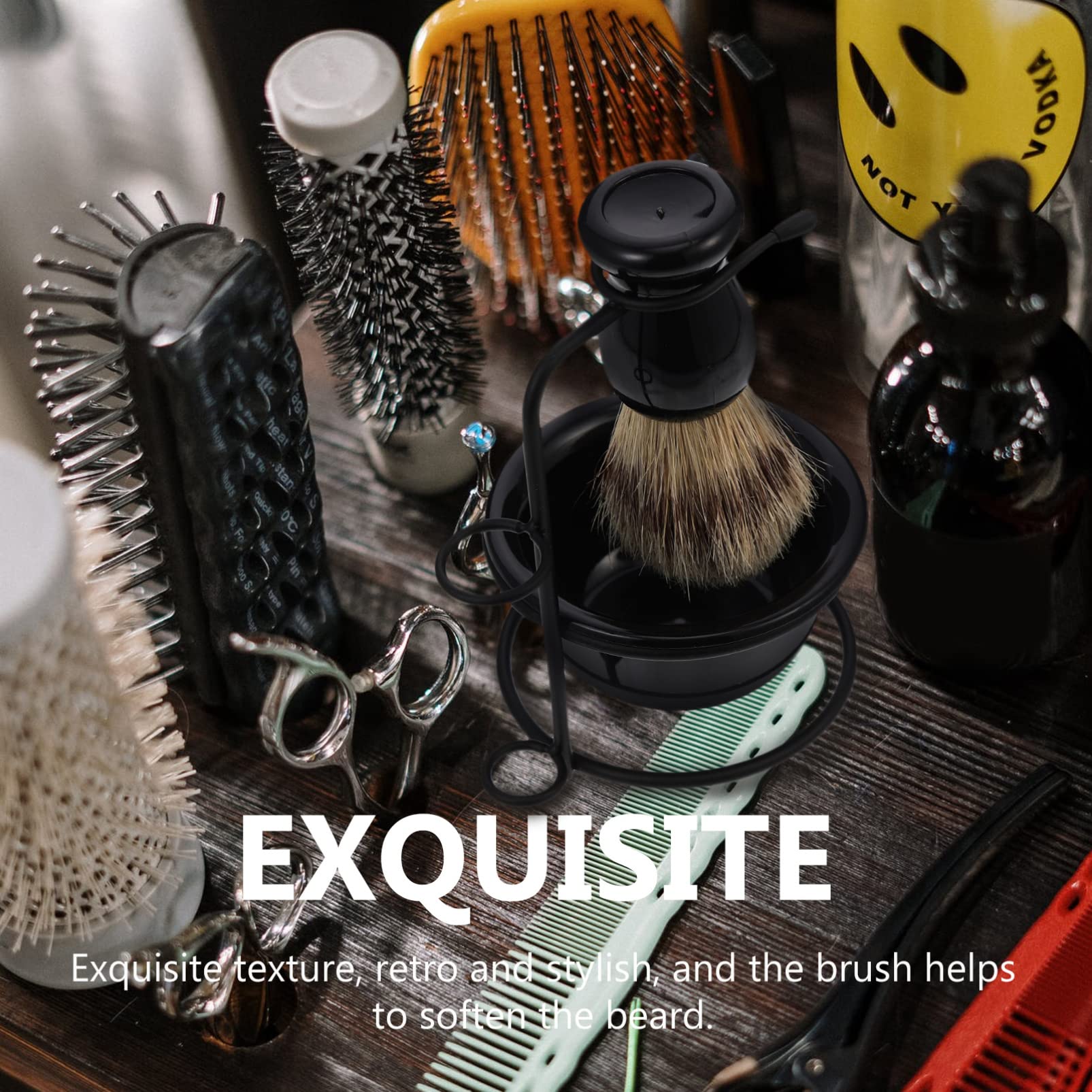 Premium Metal Shaving Brush Holder & Stand - Durable Beard Grooming Kit for Men with Convenient Shaving Mug & Mixing Bowl | Perfect for Home Barbershop, Travel & Gift for Men