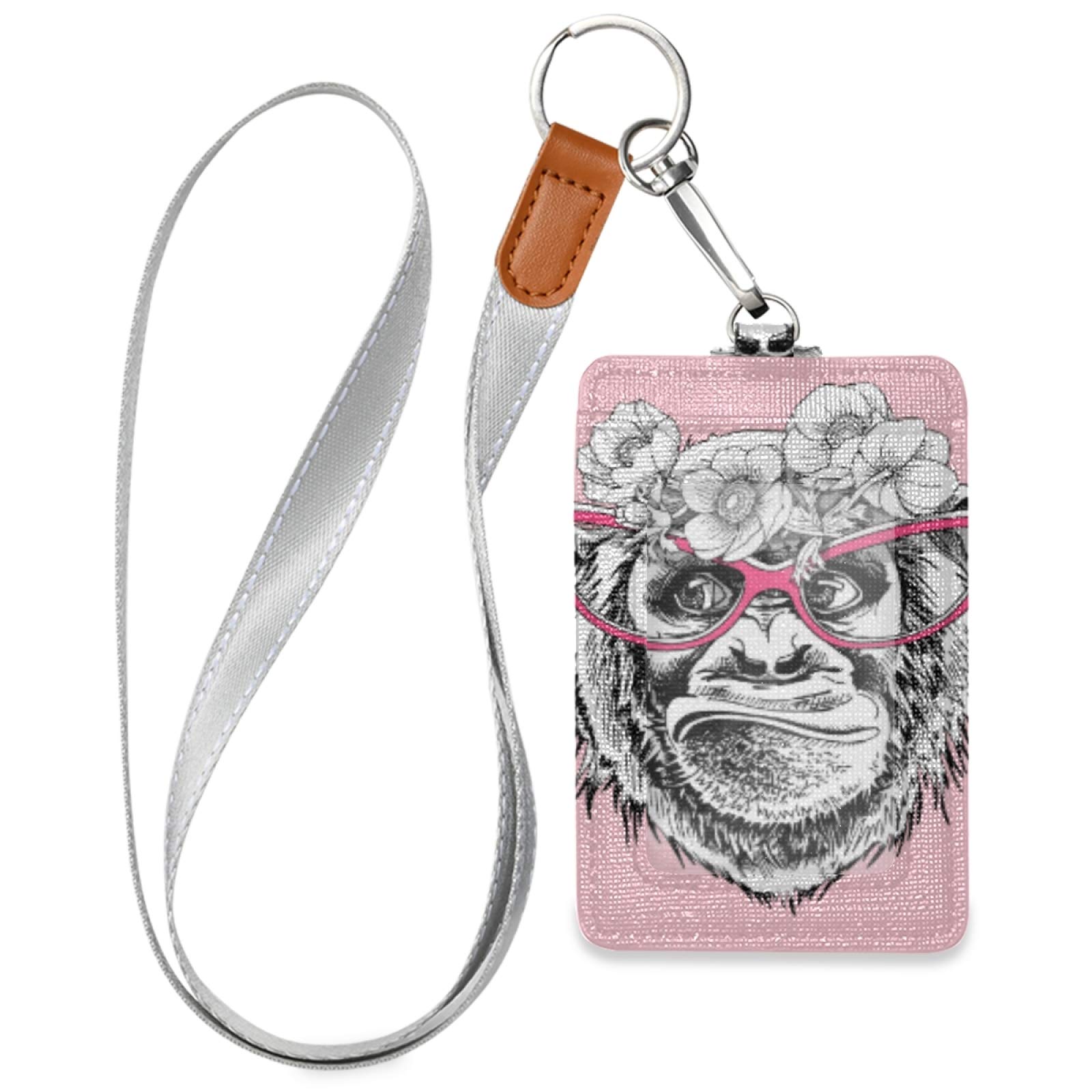 Funny Monkey ID Badge Holder with Lanyard - Office & School Staff Use