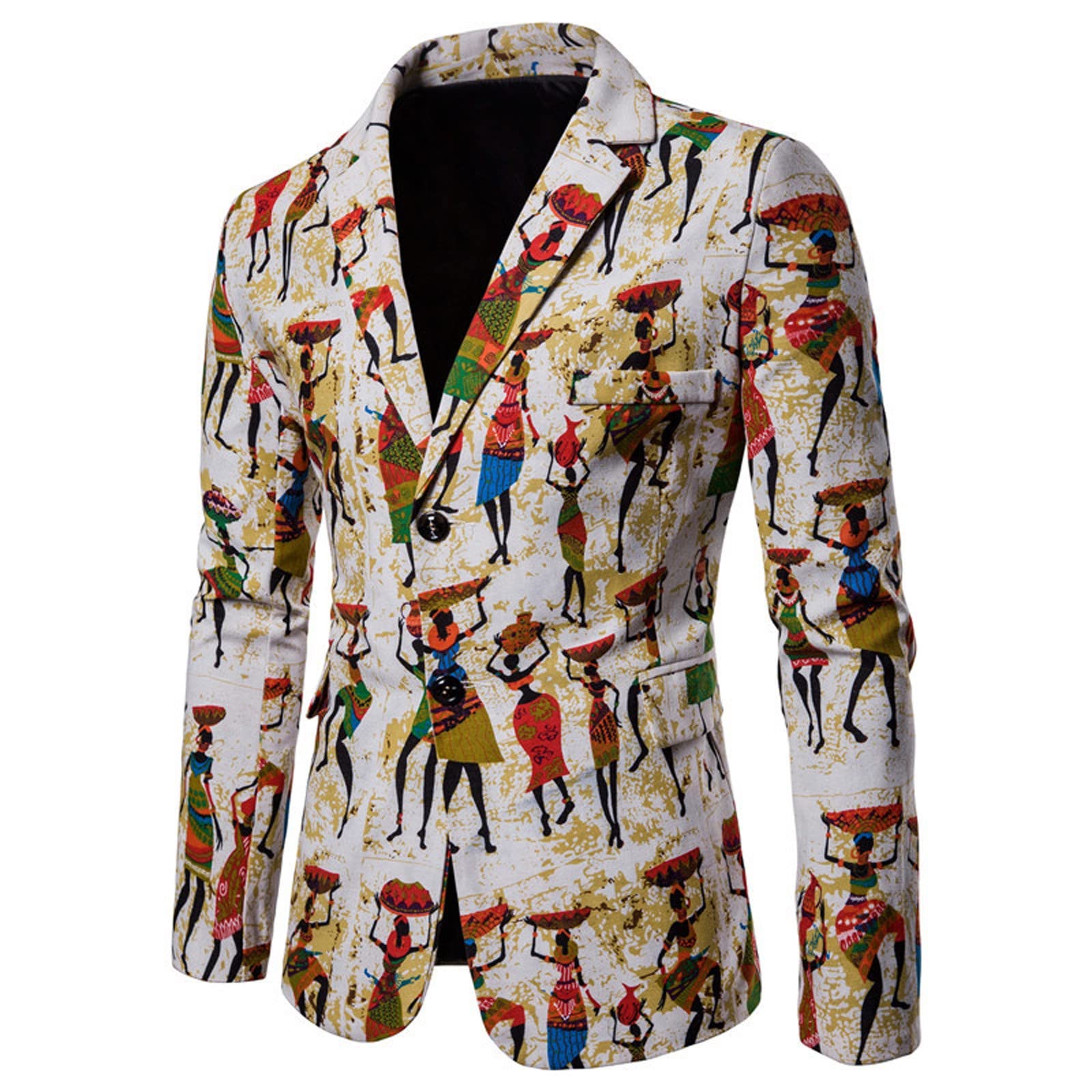 Men's Slim Fit Colorblock Blazer - Boho Patchwork Jacket for Party & Casual Wear
