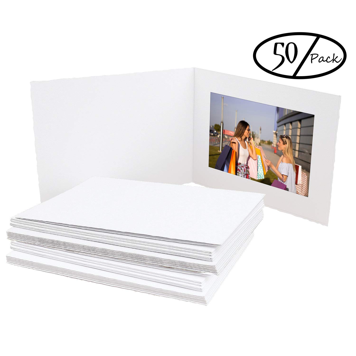 Golden State Art 50-Pack 5x7 or 7x5 Photo Folders - White Cardboard Picture Frames & Paper Frame Cards for Greetings, Invitations - Perfect for Graduation, Christmas, Wedding & Special Events Decorations