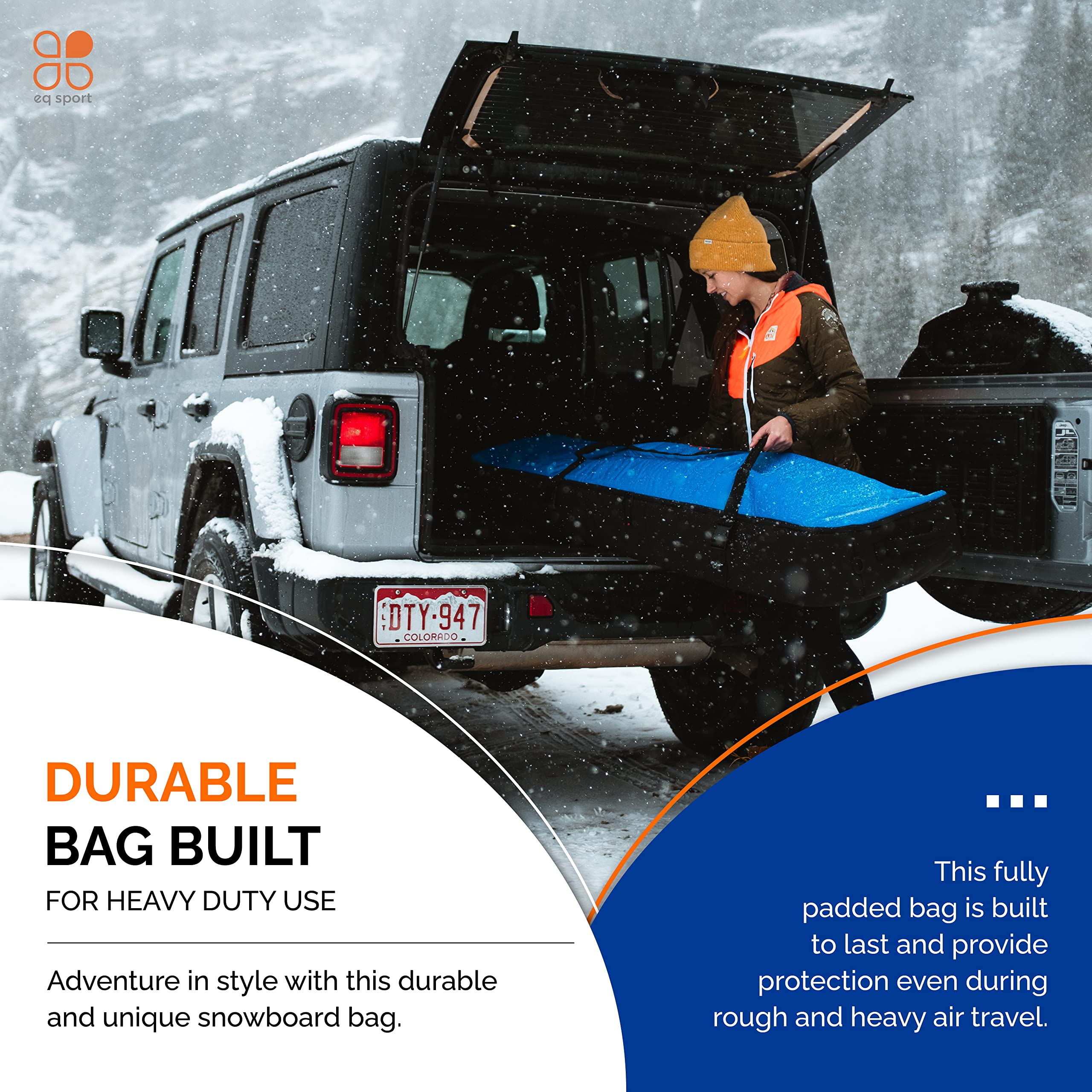 EQ SPORT Waterproof Rolling Snowboard Bag with Wheels - Padded Travel Snowboard Case for Airplane | Fits 2 Snowboards & Includes Boot Bag | Heavy-Duty YKK Zippers & Gear Storage | Perfect for Winter Sports & Mountain Travel