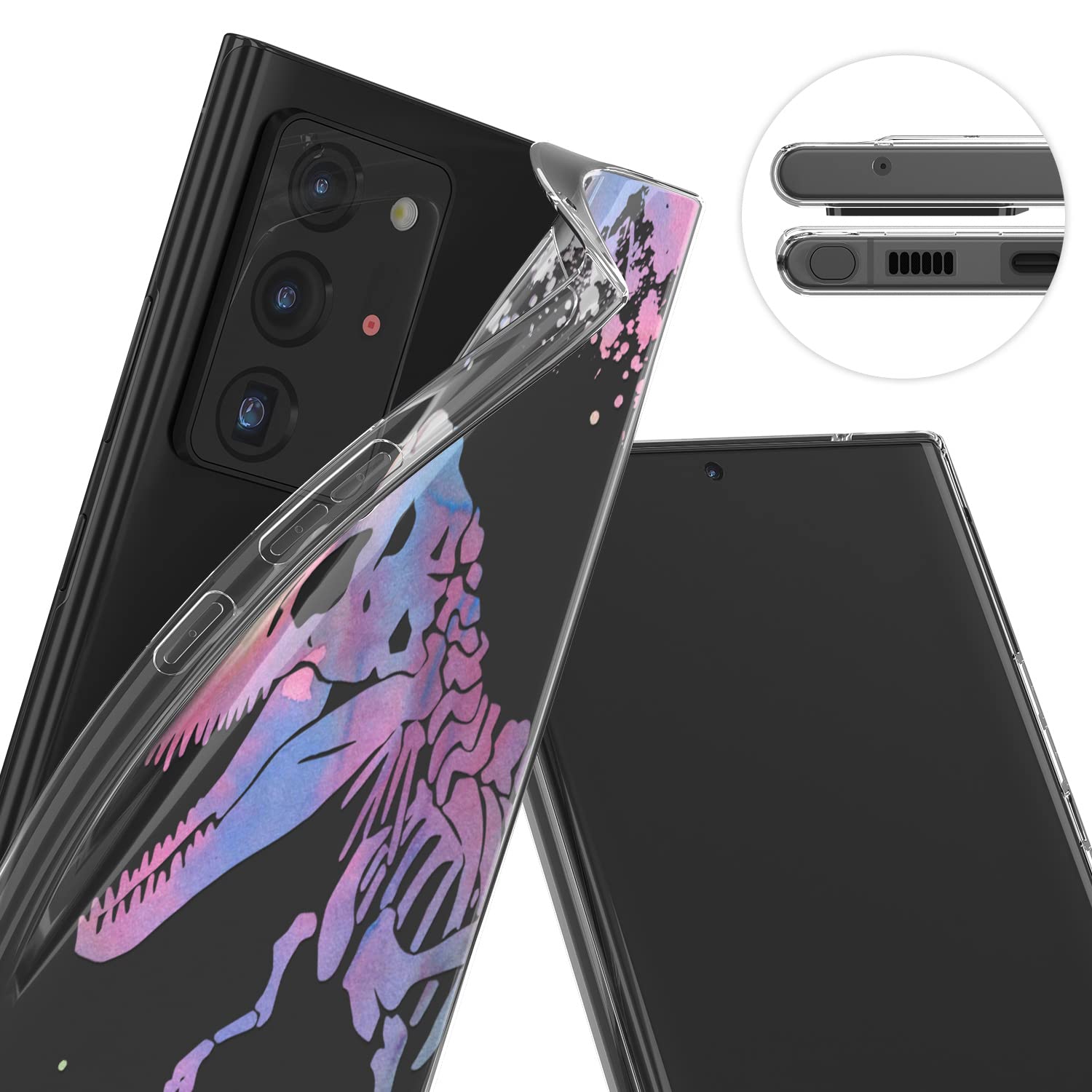 Dinosaur Skeleton Phone Case for Samsung Galaxy S24/S23 Ultra/S22+/S21 FE 5G/S20/Note 20/10 - Lightweight Clear TPU Shockproof Protective Cover with T-Rex Design | Perfect for Everyday Use, Outdoor Activities & Dinosaur Lovers