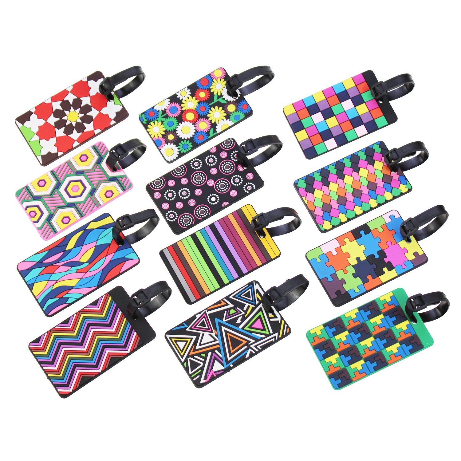 12-Piece Luggage Tags Set - Durable Travel Suitcase Labels with ID Card Holder for Business & Vacation - Perfect for Airports, Cruises & Group Travel Identification