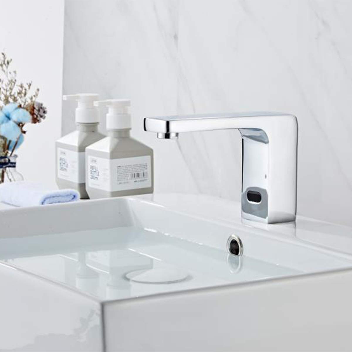 Automatic Sensor Touchless Bathroom Faucet - Chrome Motion Activated Hands-Free Vanity Sink Tap with Battery/Plug-in Power - Perfect for Modern Homes, Restaurants & Public Restrooms