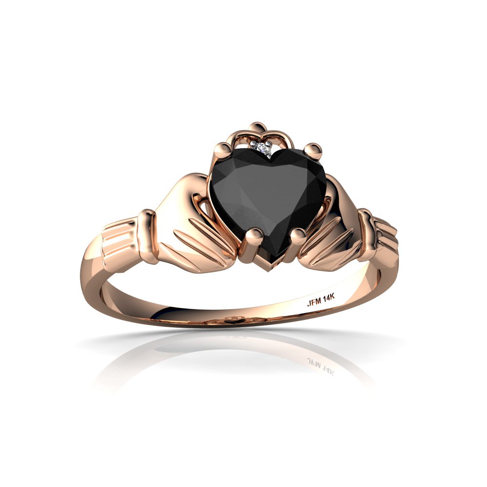14K Rose Gold Black Onyx & Diamond 6mm Heart Claddagh Ring - Size 8 | Irish Love & Friendship Jewelry for Women, Perfect for Valentine's Day, Anniversary & Wedding Gifts
